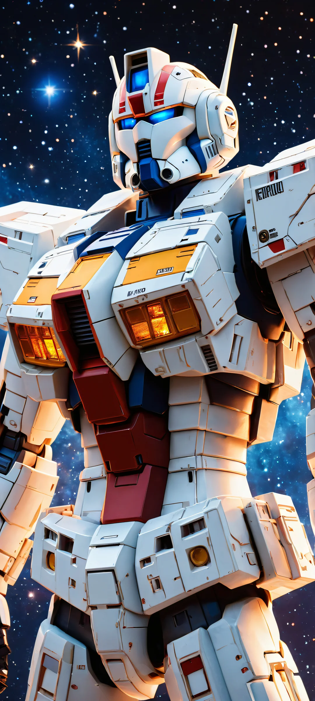 Stunning vertical portrait of RX-78 Gundam on a clean and starry background for iPhone/Android users to admire.