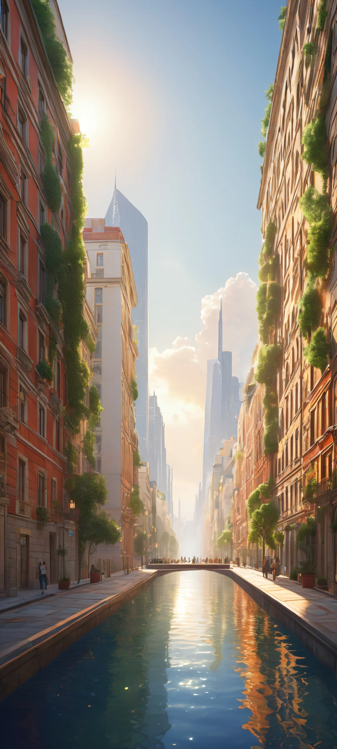 A serene cityscape with a loving couple, parfaitement optimisé pour les écrans d'accueil iPhone/Android.