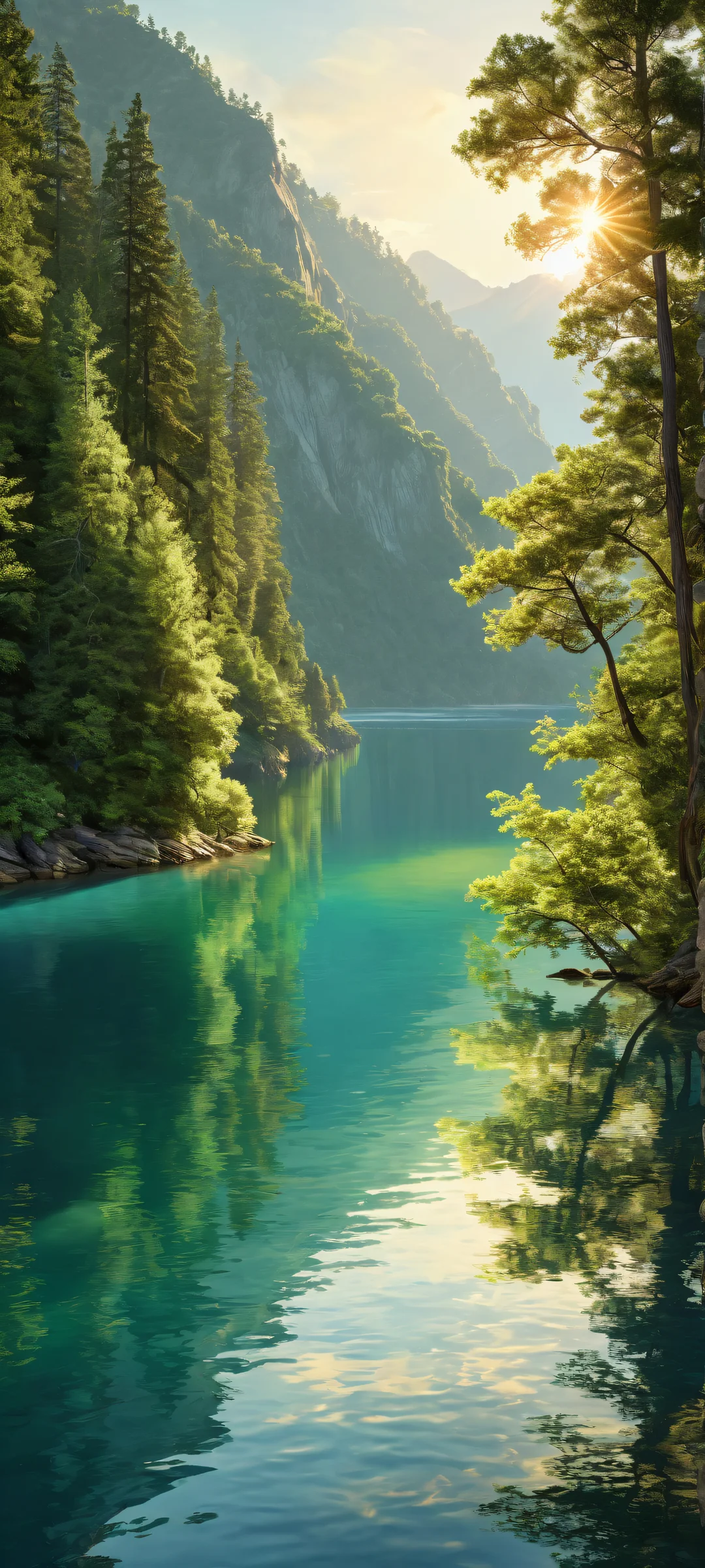 A breathtaking digital artwork featuring a group of people amidst nature's serenity on an iPhone/Android home screen.