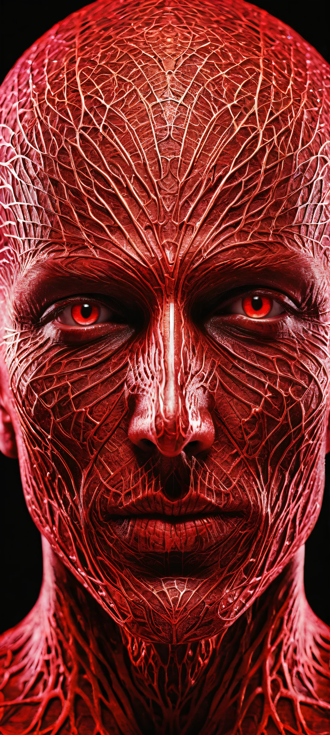 A stunning portrait of Liebe, a demonic figure with red eyes, perfekt optimiert für iPhone- und Android-Startbildschirme.