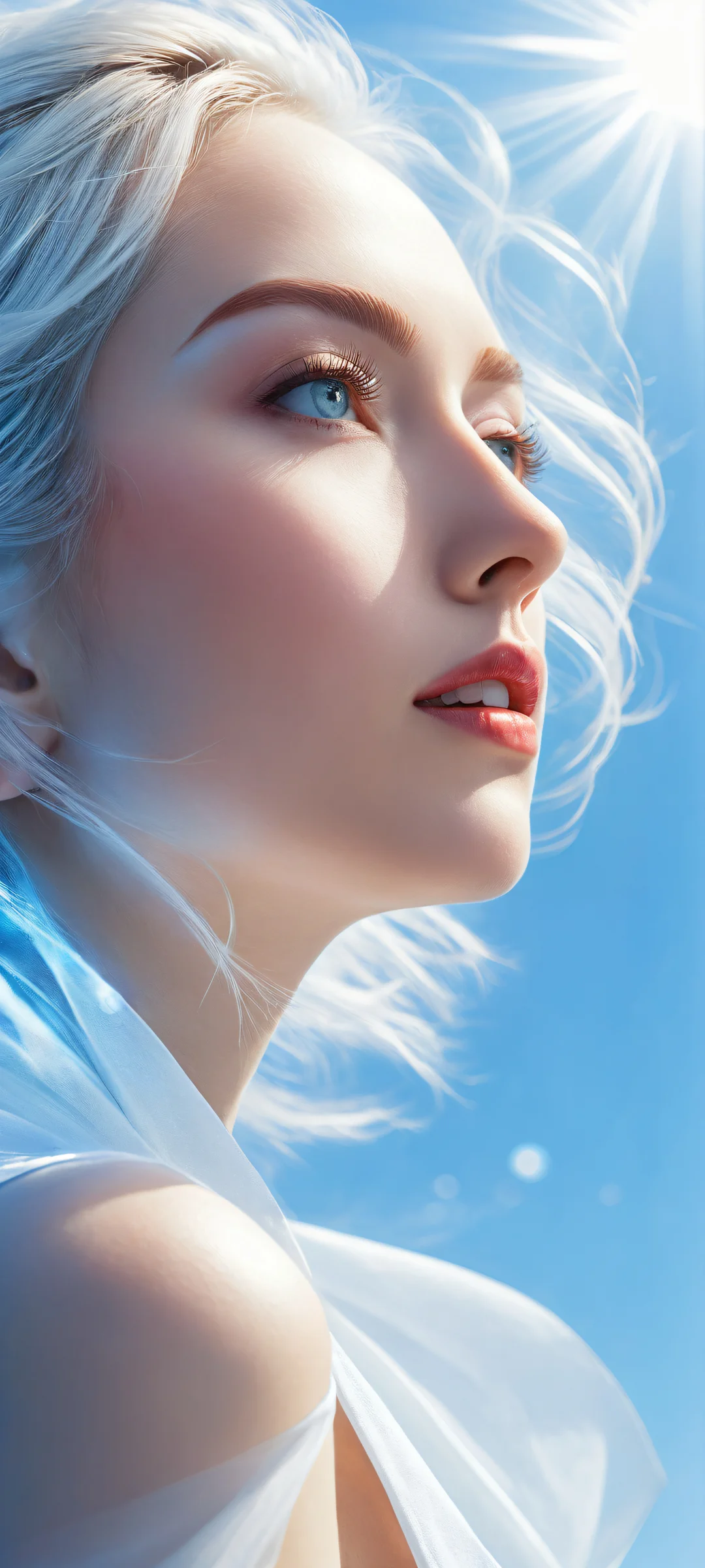 A stunning iPhone/Android wallpaper featuring an award-winning digital artwork with vibrant blues and whites, reminiscent of a clear blue sky on a sunny day. Perfectly optimized for your iPhone or Android home screen.