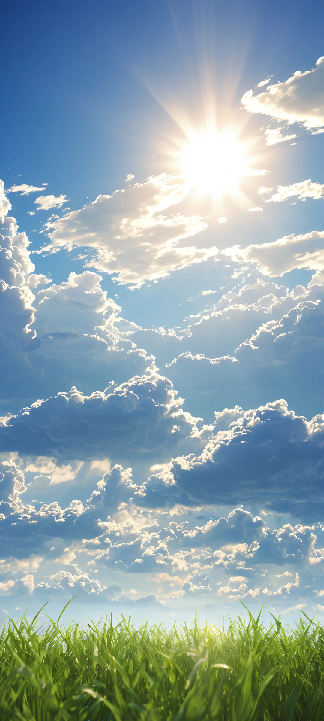 Breathtaking cloud formations on iPhone/Android with endless blue sky and lush green grass. Perfekt optimiert für Ihren mobilen Homescreen.