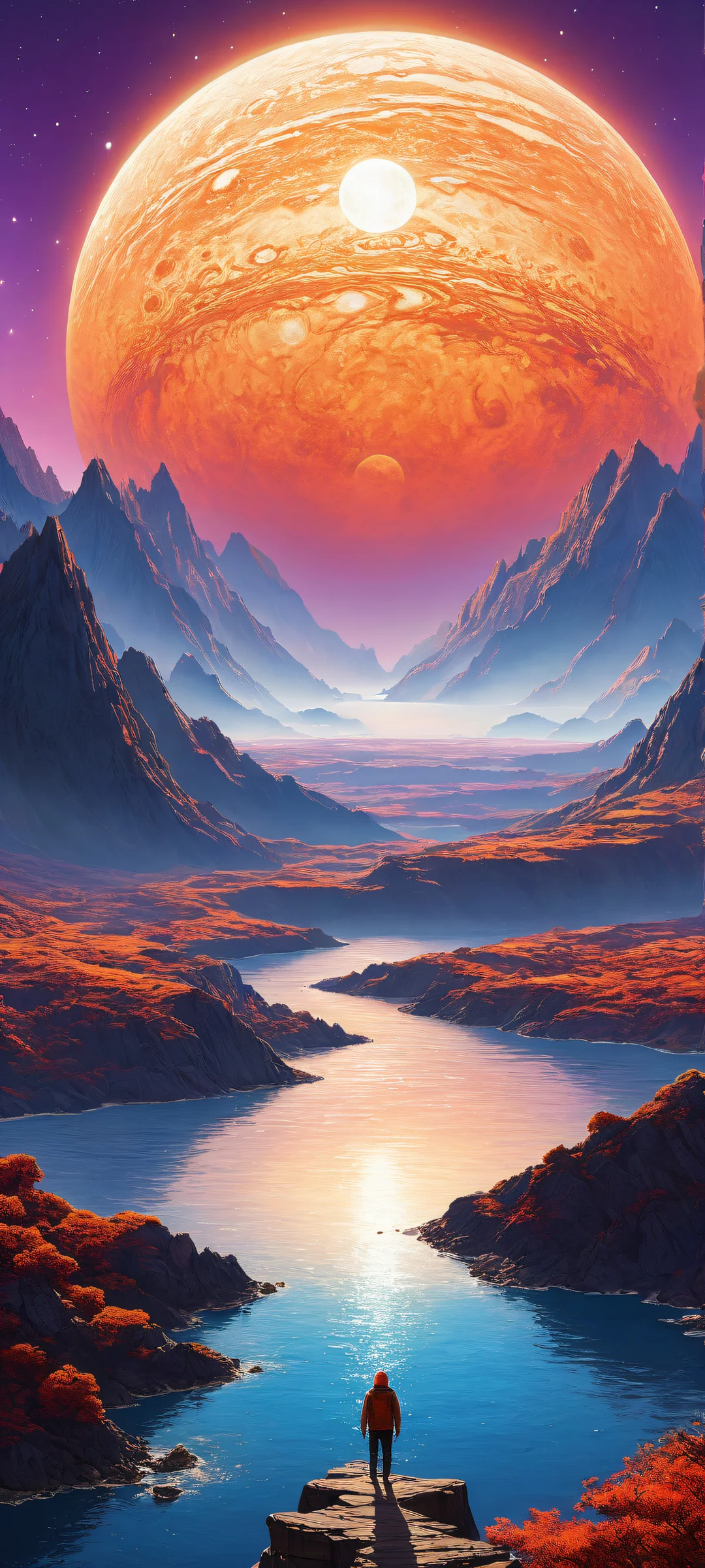 Hachirouta Hoshino portrait on a stunning galactic landscape with iPhone/Android device