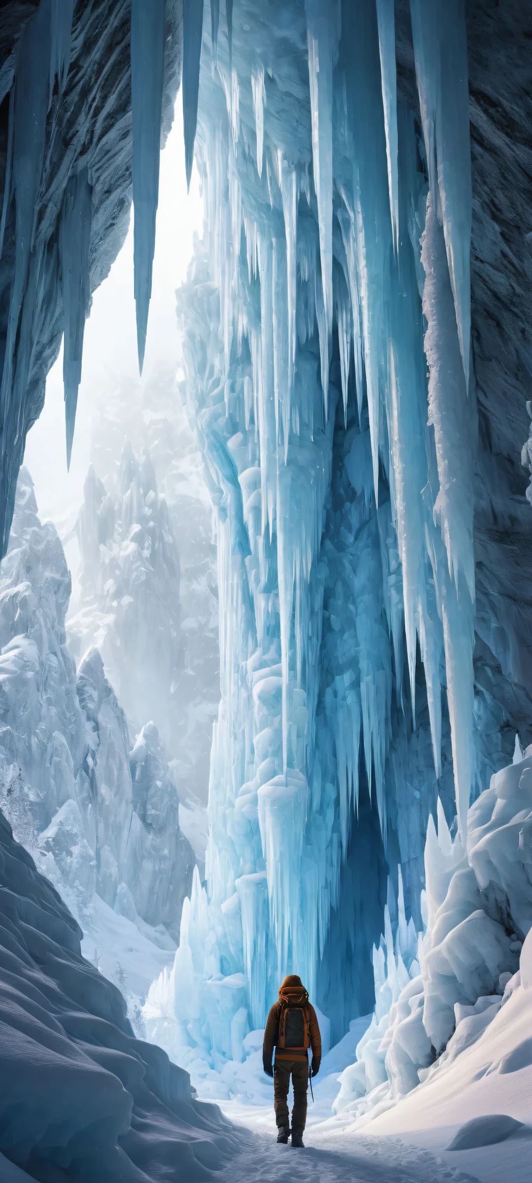 Majestic stalactite on iPhone/Android, frozen crystals and icy sheen, ホーム画面に完全に最適化.