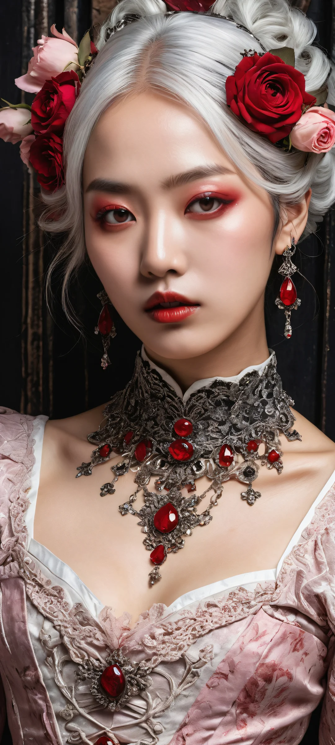 Ethereal Idol 2K QHD Home Screen A stunning portrait of a mad K-pop idol with intricate details and ethereal lighting, perfectly optimized for iPhone/Android home screens.