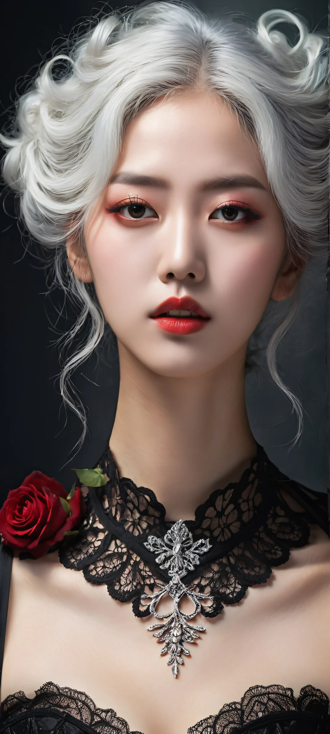 A mad K-pop idol portrait for iPhone/Android wallpapers with intricate details and ethereal lighting.