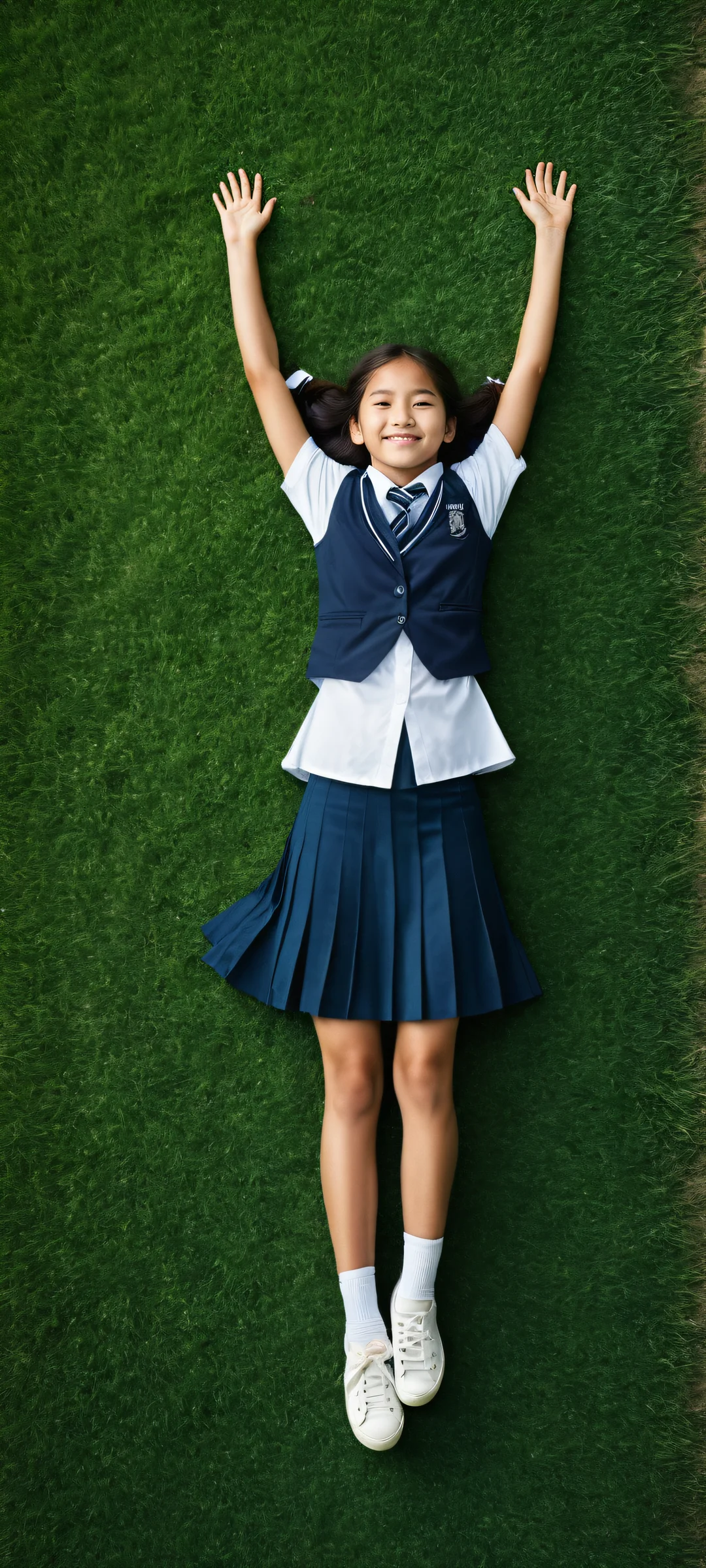 A serene schoolgirl portrait on iPhone/Android, with intricate details and a breathtaking void background.