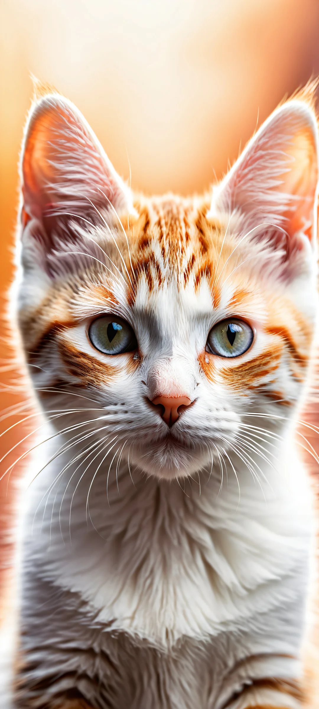 Ethereal Kitten QHD Phone Backgroundet écrans d'accueil AndroidSamsungGalaxyparfaitement optimisé pour iPhone A serene and whimsical mobile wallpaper featuring a kitten silhouette against a vibrant bokeh background, perfectly optimized for iPhone, Samsung Galaxy, and Android home screens.