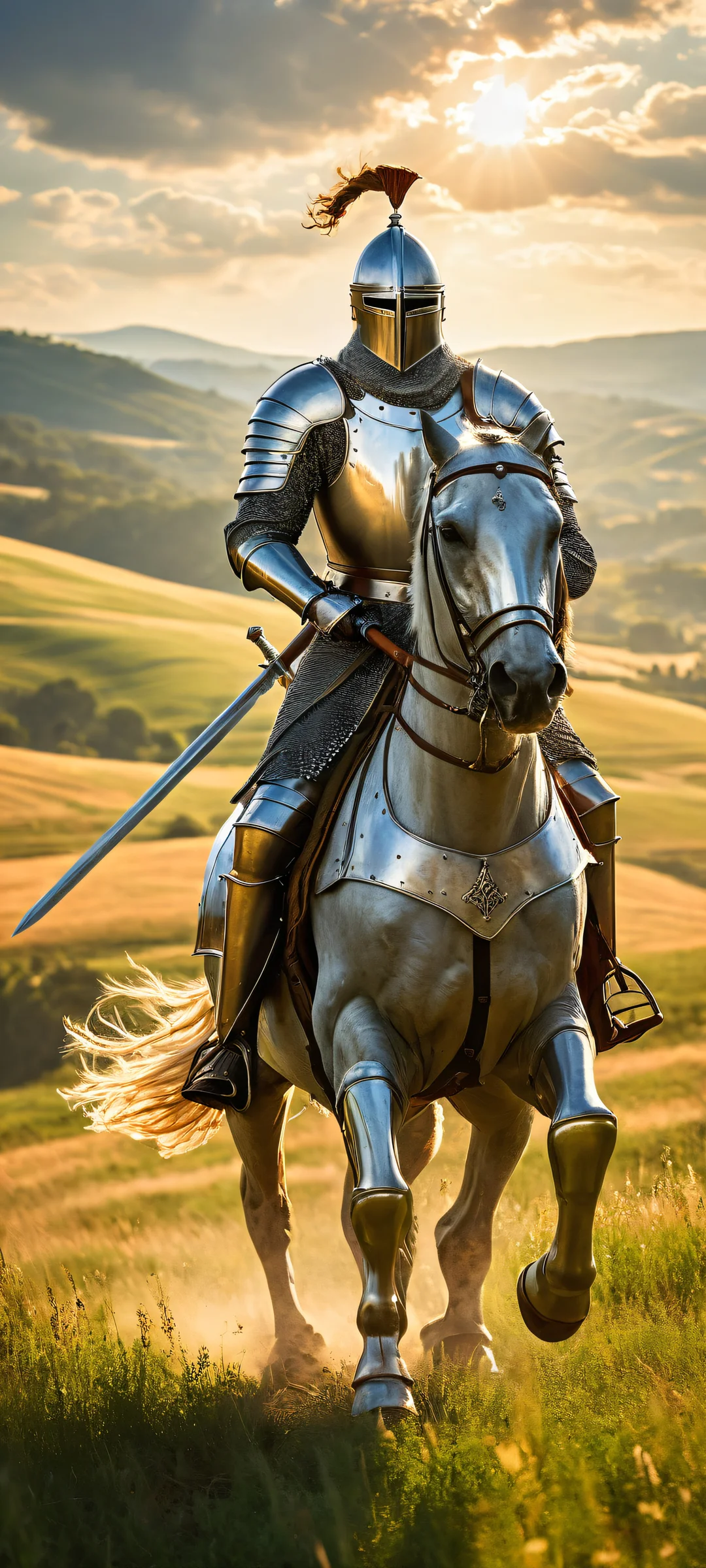Majestic knight in a medieval landscape on an iPhone/Android phone background