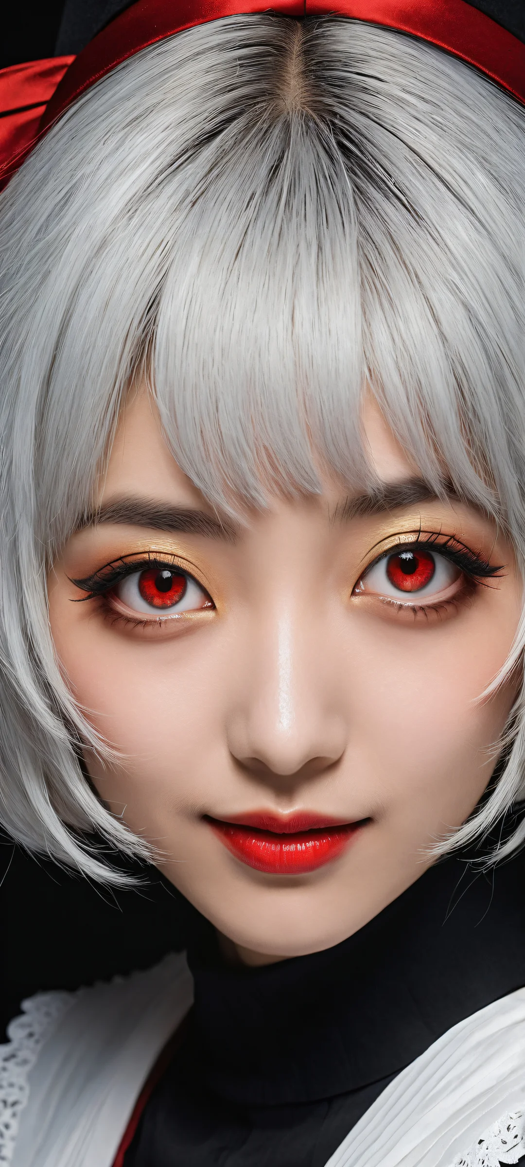 Breathtaking portrait of Komeiji Koishi for iPhone/Android with serene smile and open mouth, set against dark backdrop