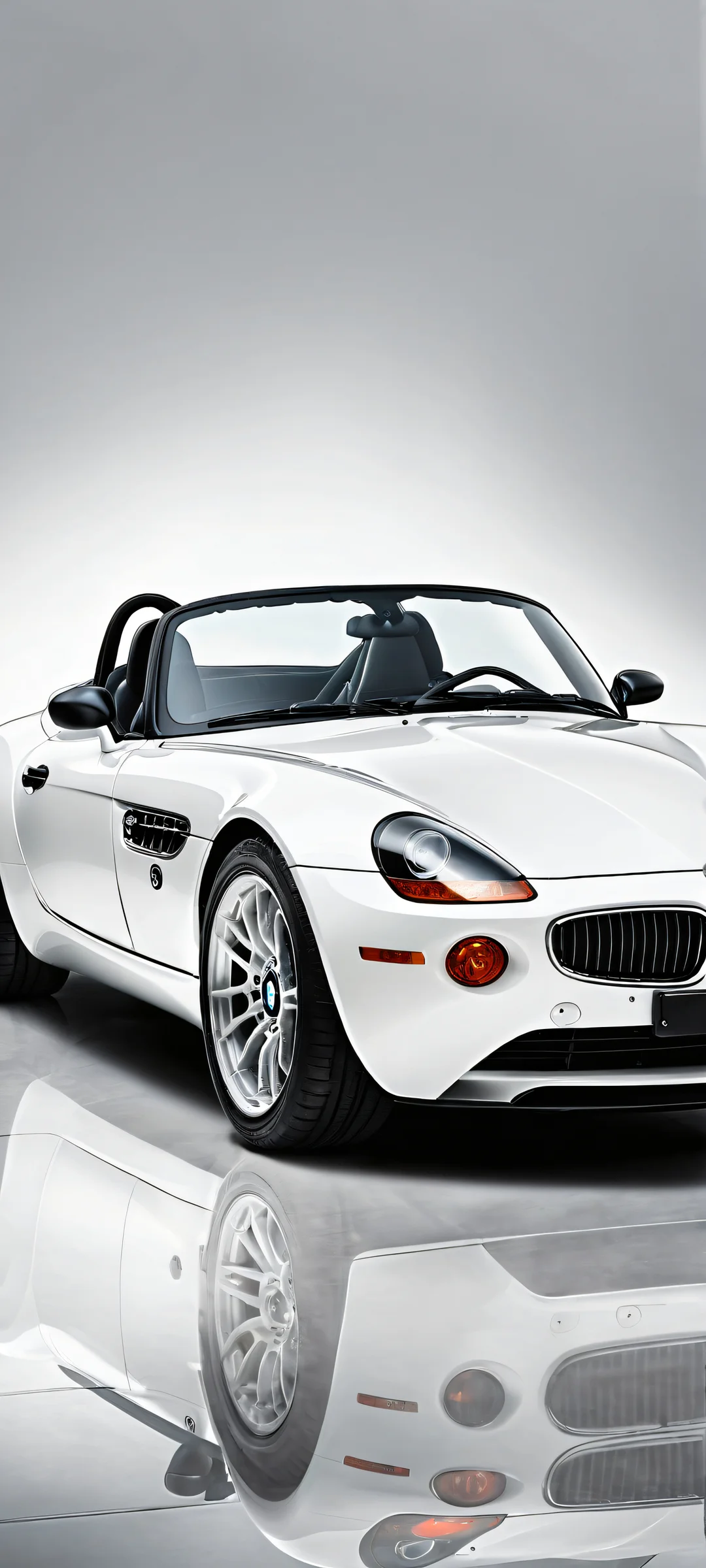 BMW Z8 luxury car wallpaper for iPhone/Android, featuring intricate engine details and ethereal lighting.