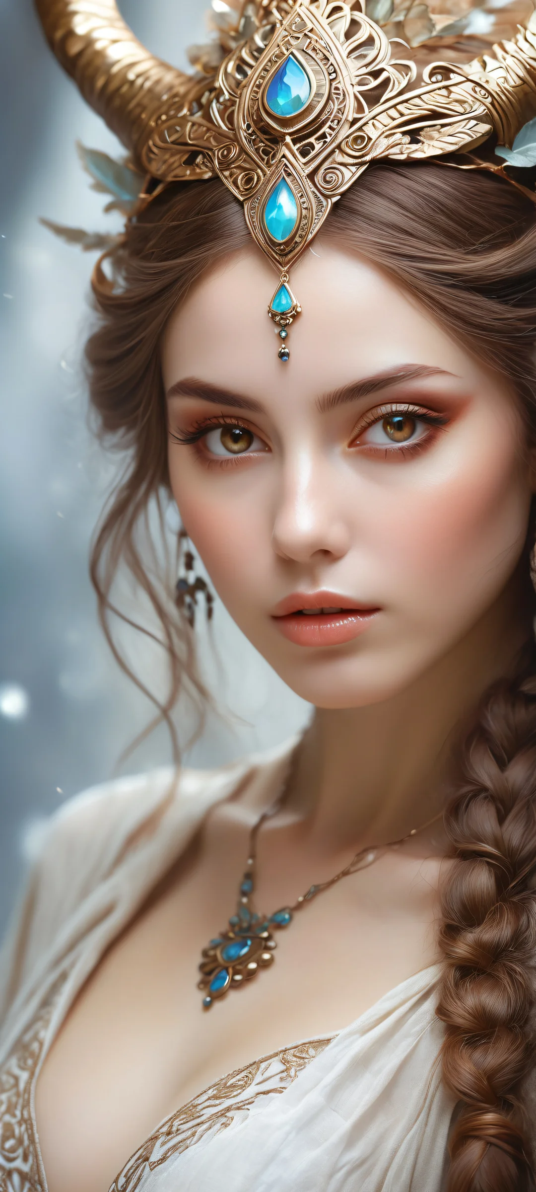 A mystical maiden with pointy ears and intricate headdress, perfectly optimized for iPhone/Android home screens.