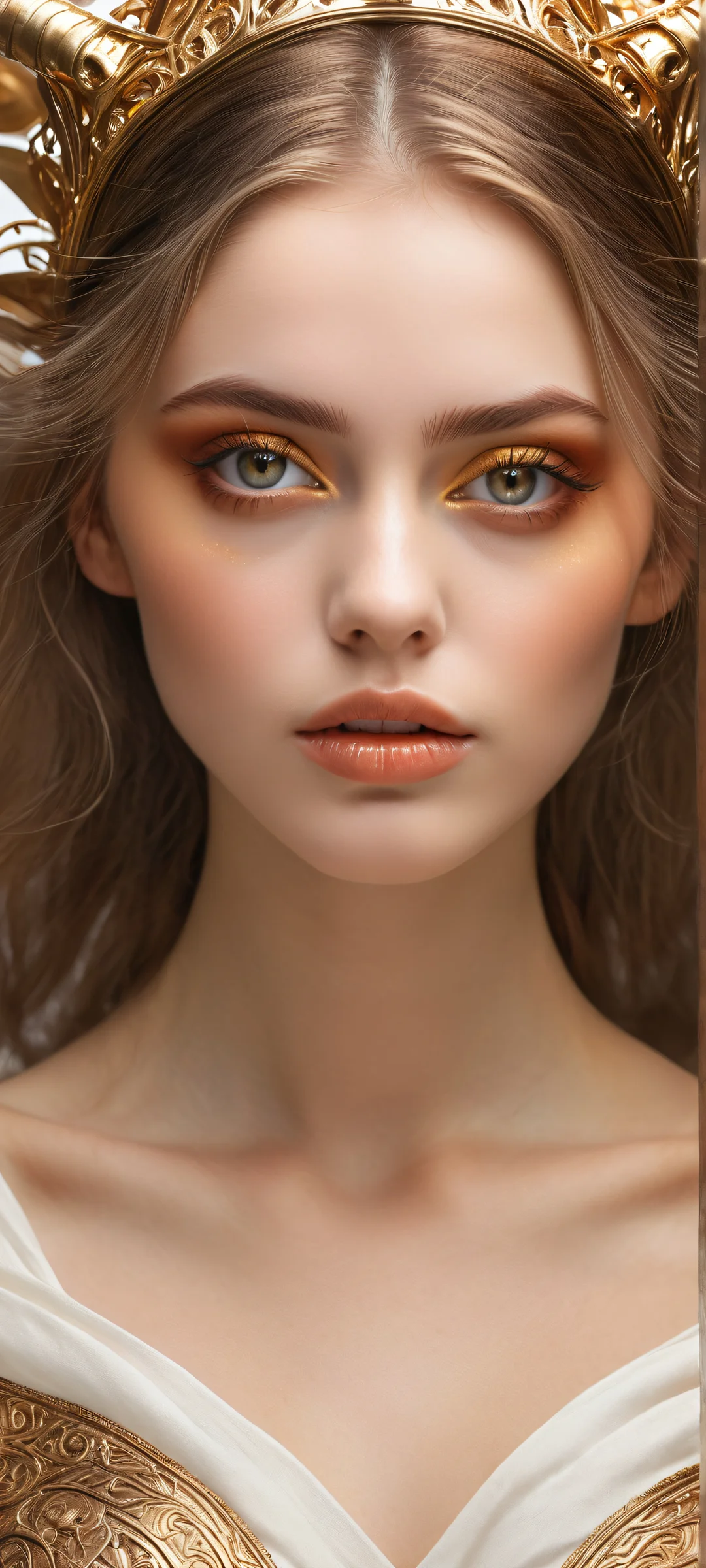 A beautiful digital art portrait of a majestic young woman with intricate horns and ears, perfectly optimized for iPhone, Samsung Galaxy, and Android home screens.