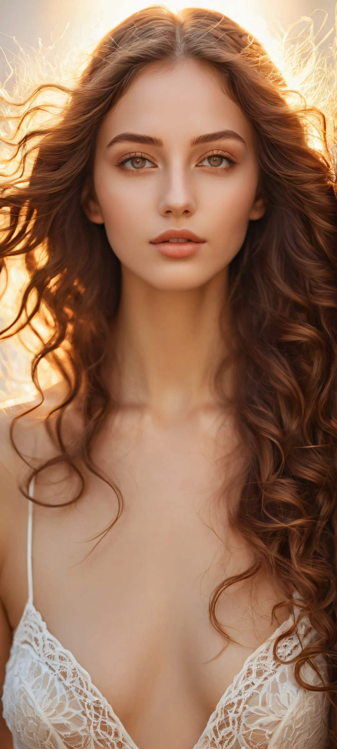 Ethereal Maiden Aesthetic Phone Wallpaper A majestic young woman with long hair and intricate curls on iPhone/Android