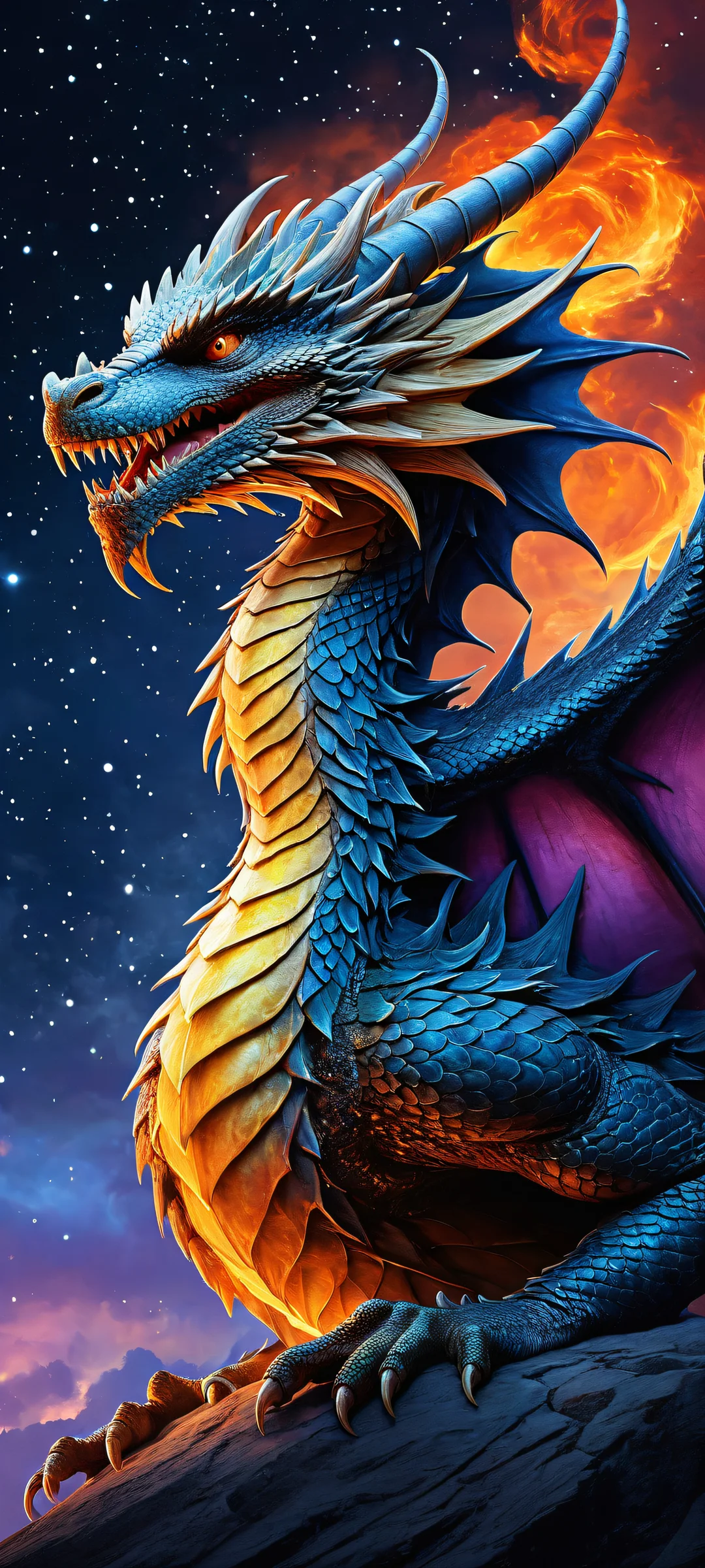 A majestic dragon against a stunning starry night sky on iPhone/Android, perfect for home screens.