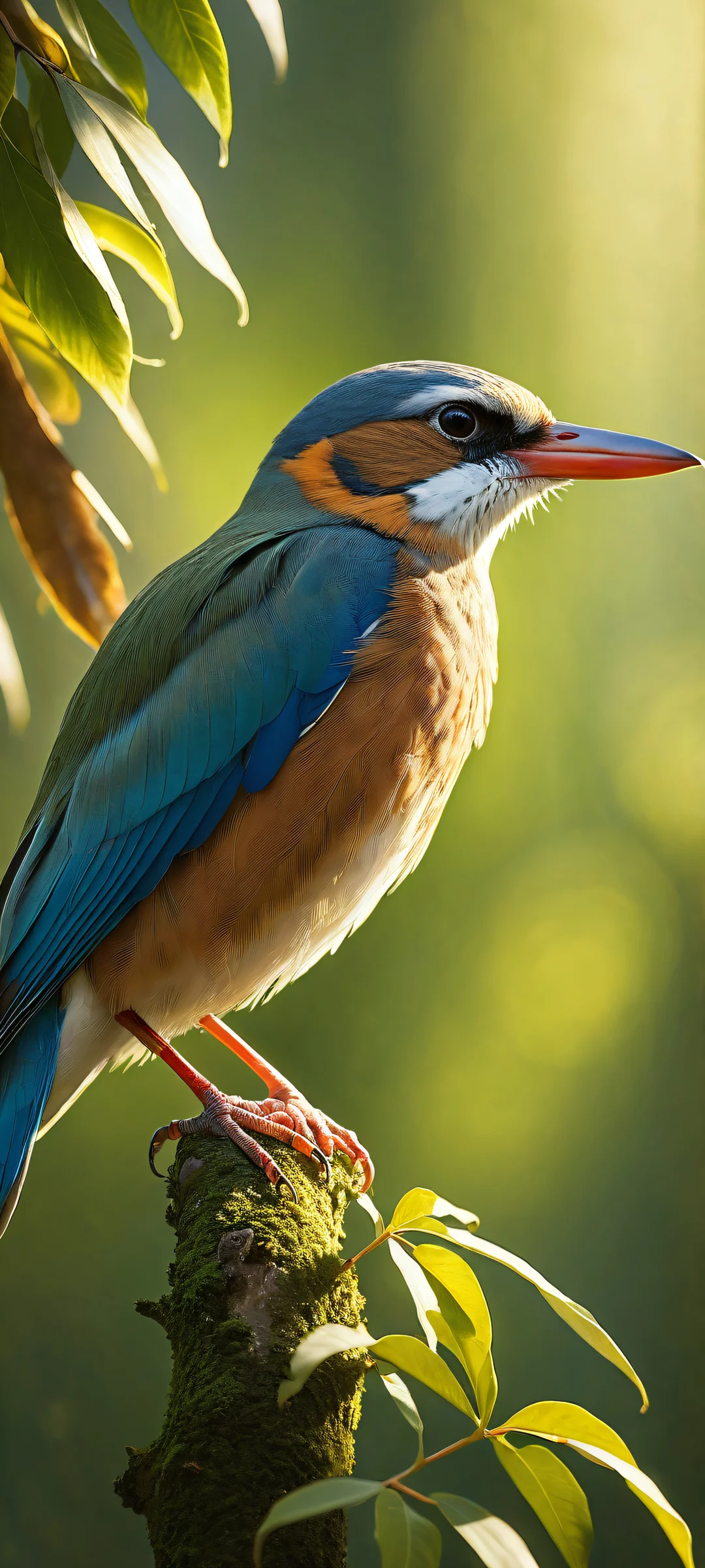 A majestic bird's signature with intricate leaves and feathers on a serene nature backdrop for iPhone/Android home screens.