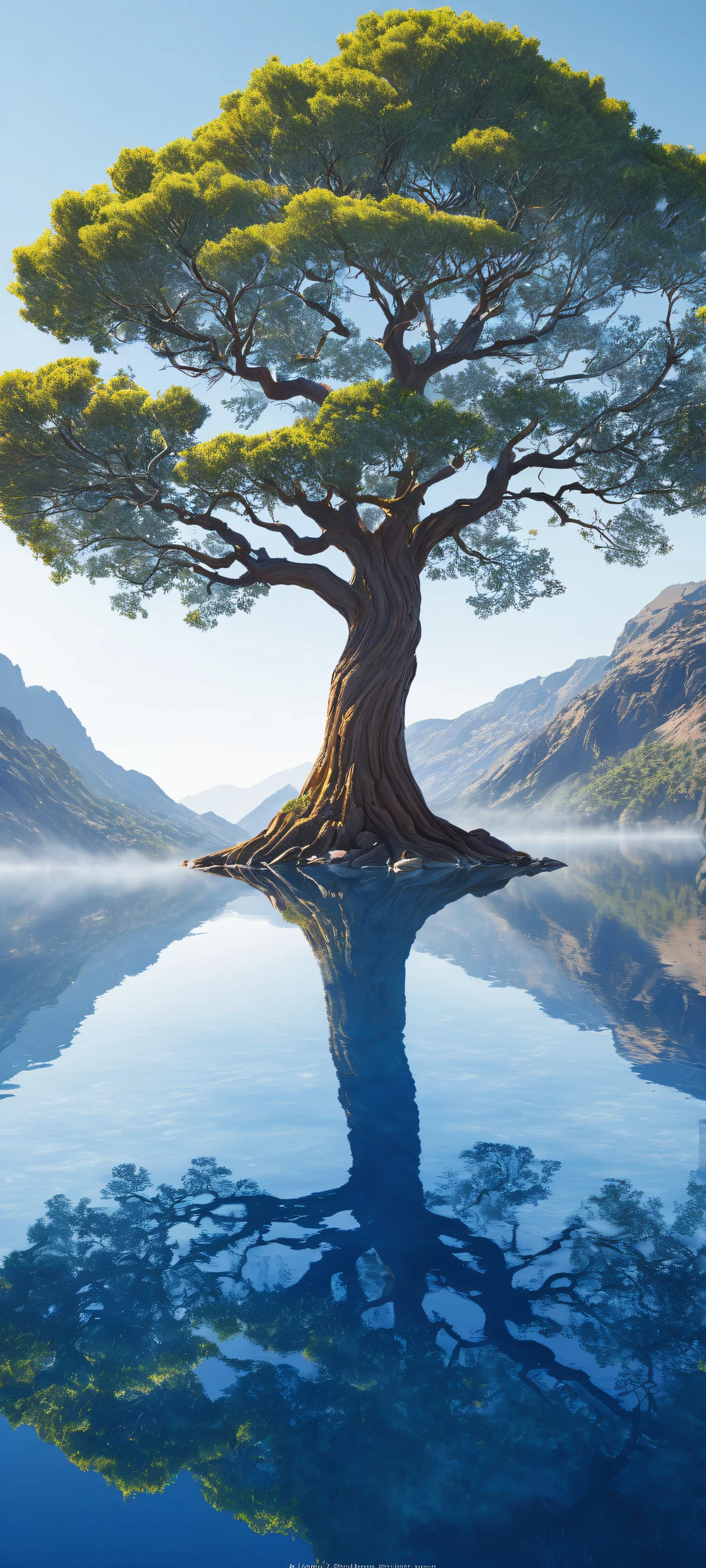 Majestic tree in a surreal landscape on iPhone/Android. Perfect for home screen.