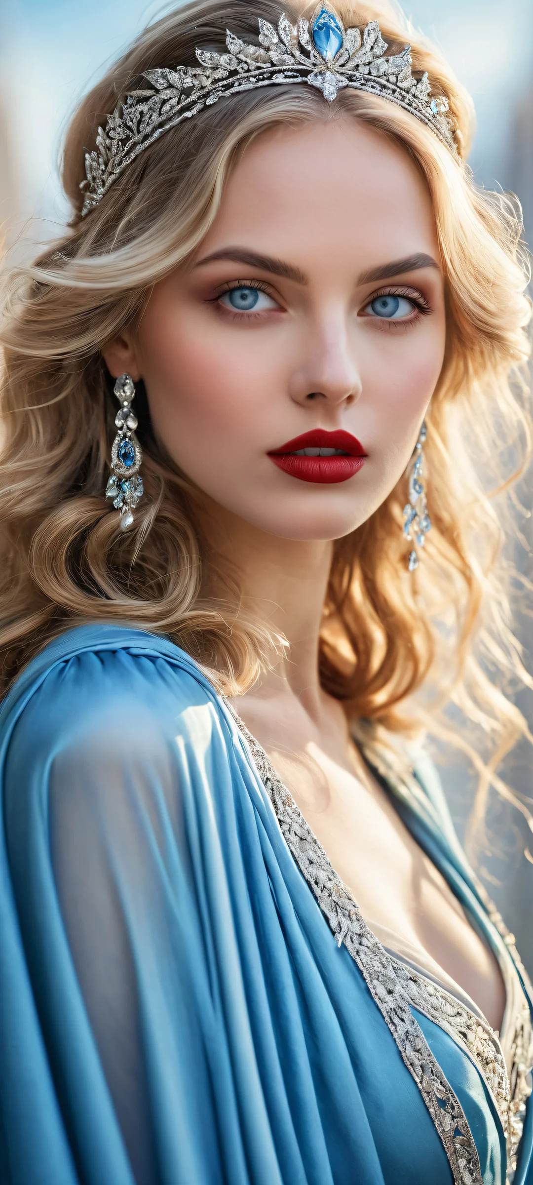 A stunning heroine with blonde hair and bold lipstick, perfectly optimized for iPhone/Android home screens.