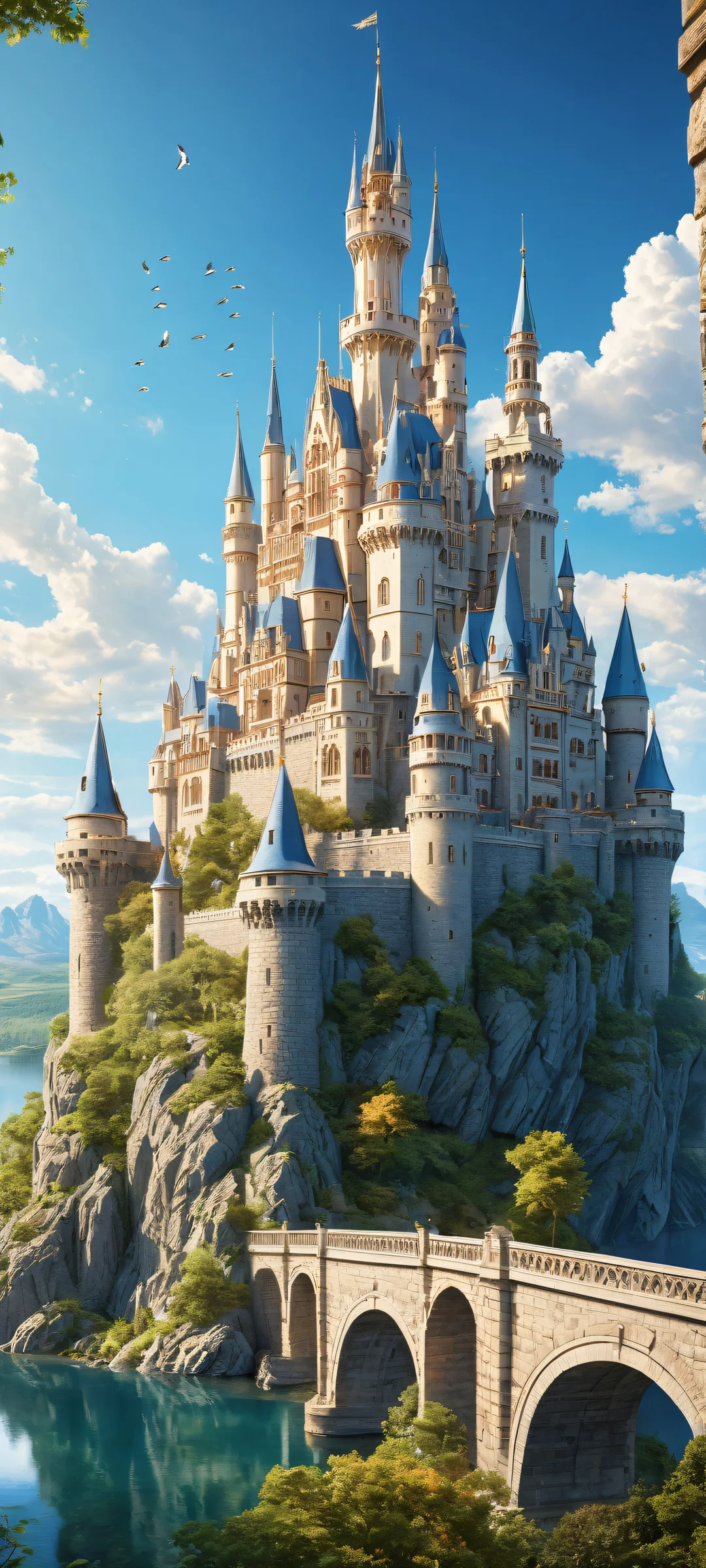 Ethereal Majesty Aesthetic Phone Wallpaper Majestic castle on iPhone/Android home screen with serene landscape and fluffy clouds