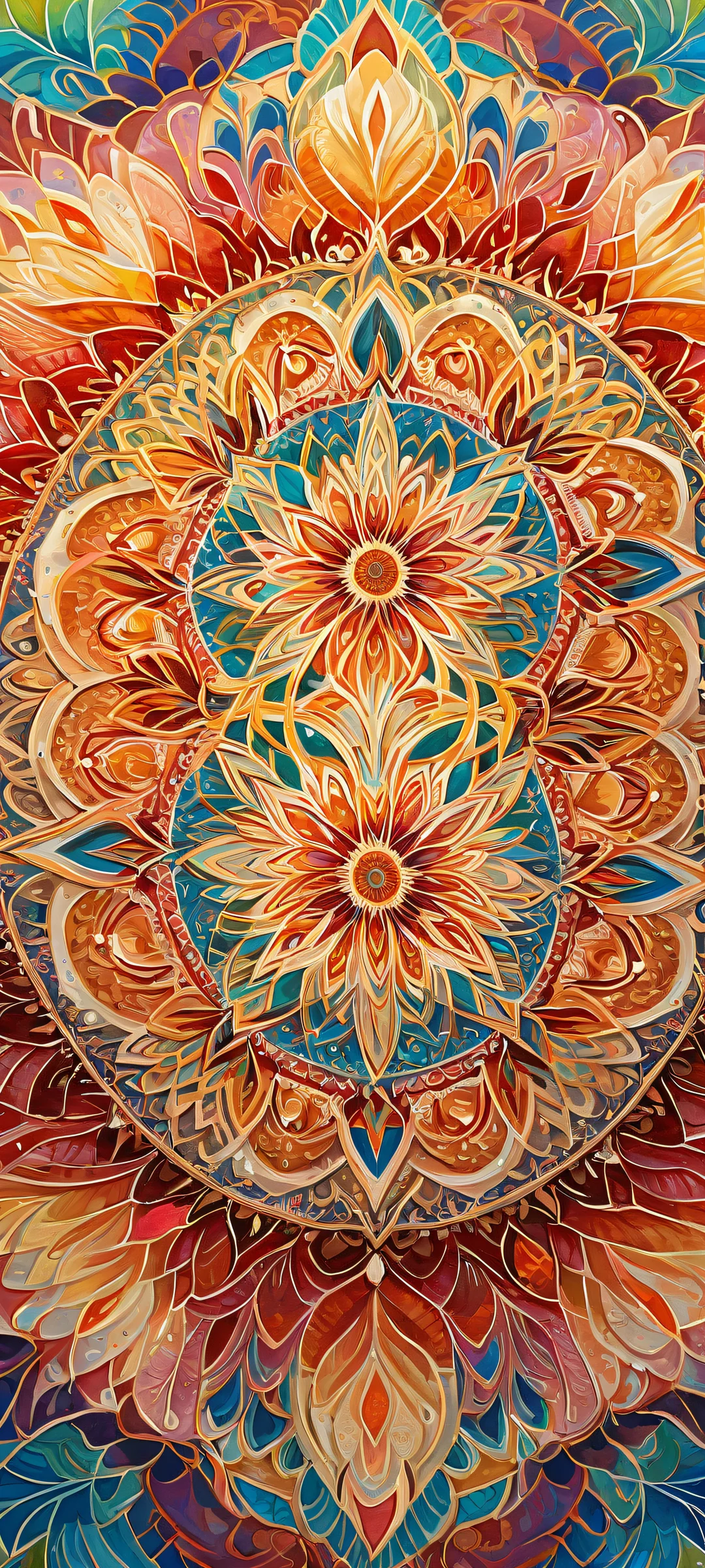 Intricate mandala artwork on iPhone/Android with vibrant colors and micro-details.