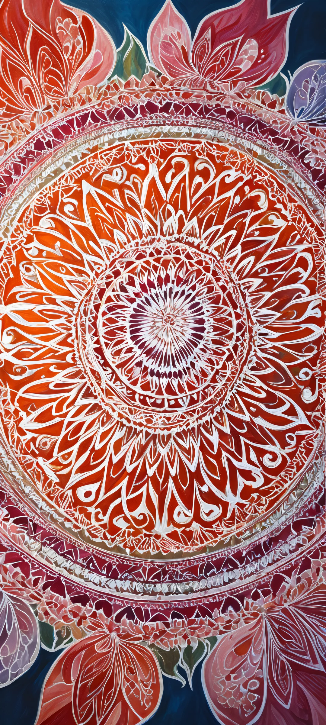 Intricate mandala artwork on a pure void background, parfaitement optimisé pour les écrans d'accueil iPhone et Android