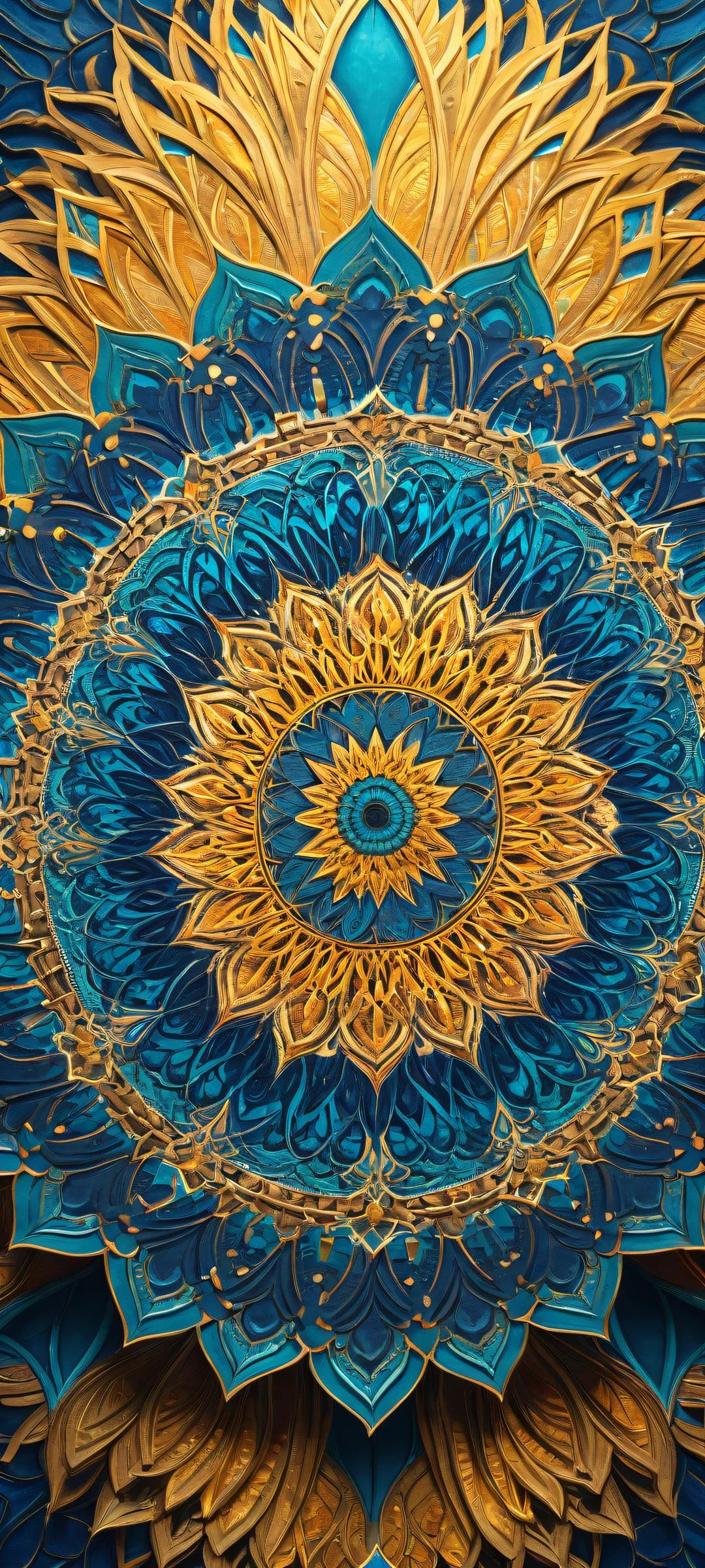 Stunning digital art featuring intricate mandala patterns on a pure void background, perfect for iPhone and Android home screens.