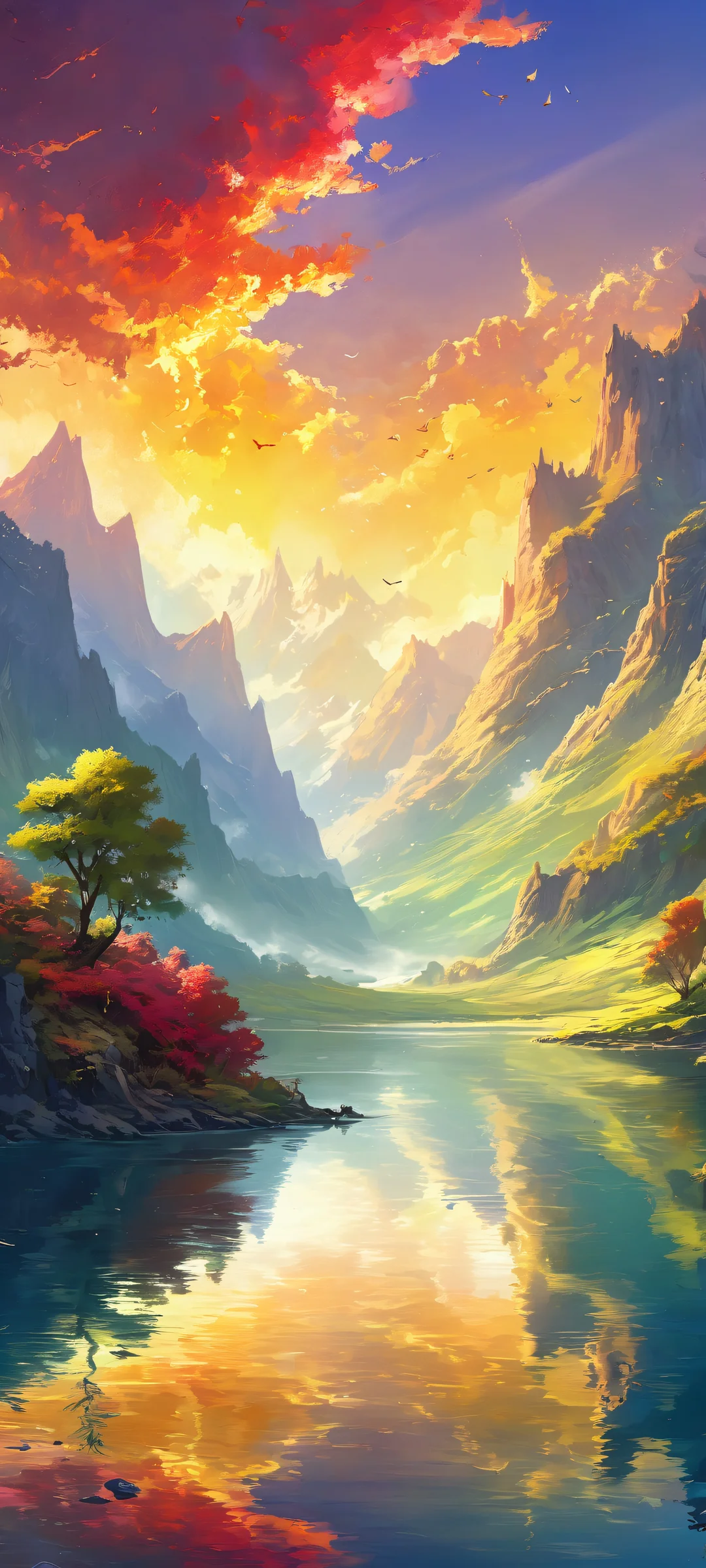 Ethereal landscape of mastery on an iPhone or Android device, with brilliant colors and ray-traced reflections.