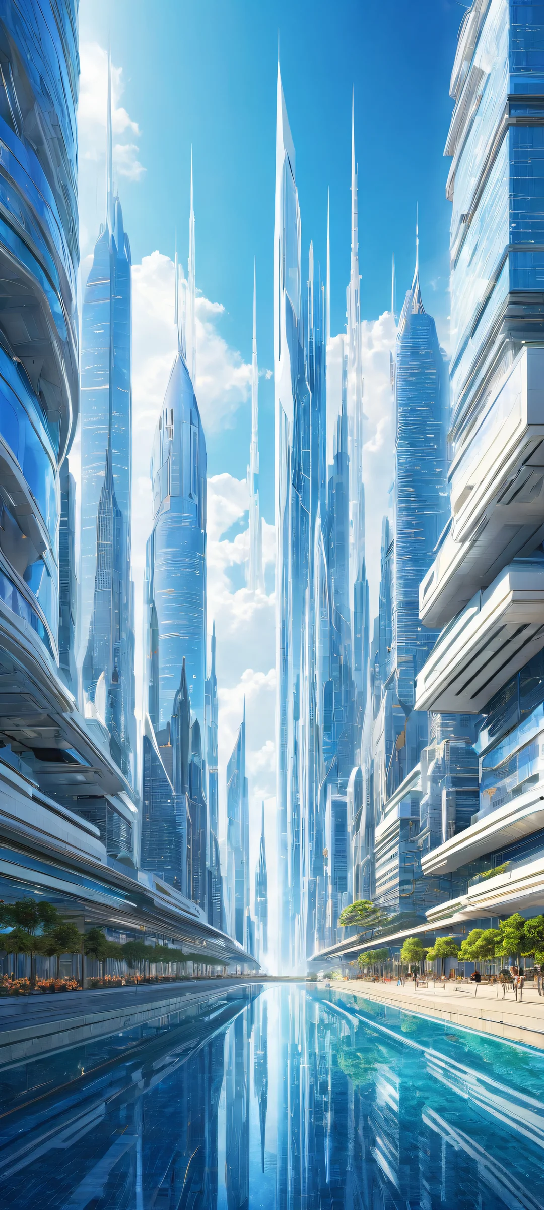 Futuristic cityscape on iPhone/Android with vibrant colors and intricate details.