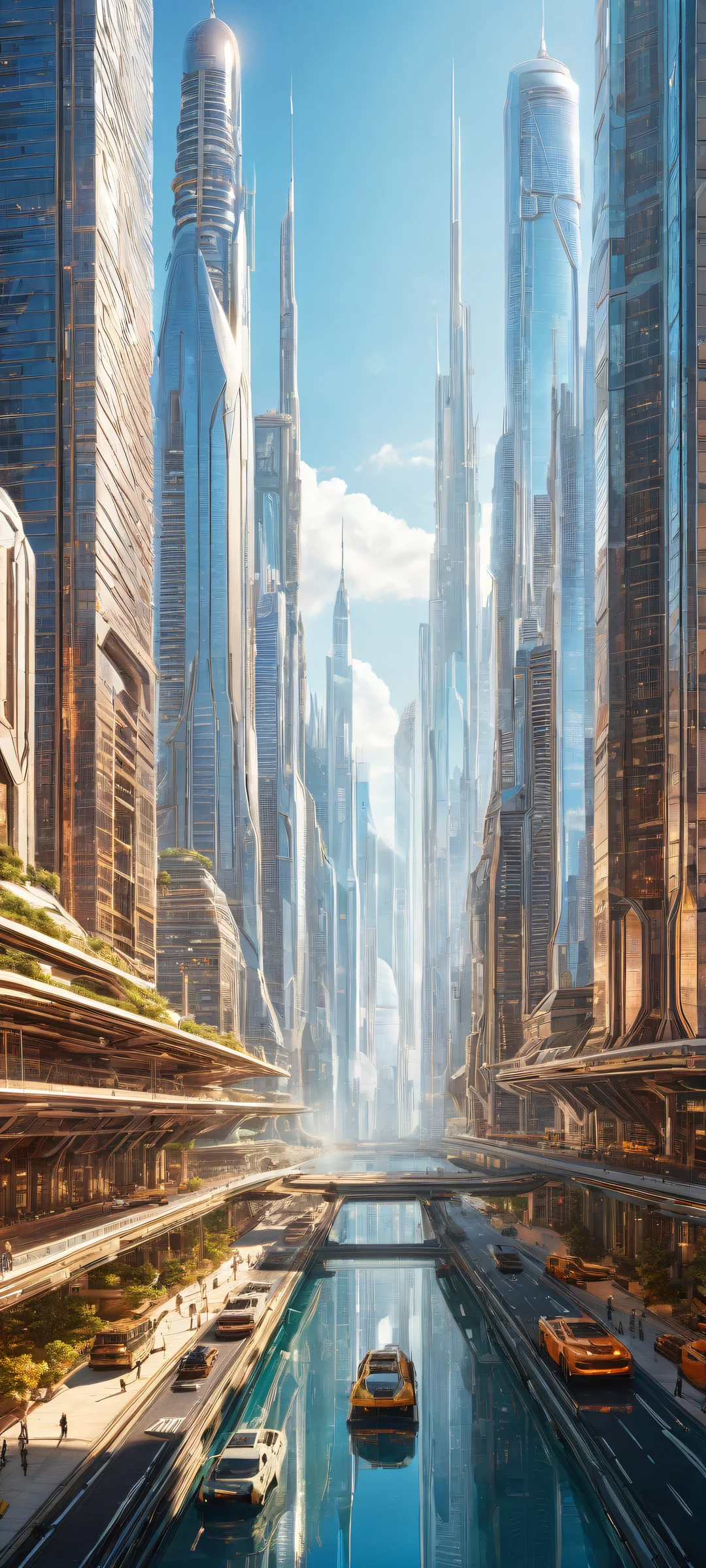 iPhone and Android users alike will be mesmerized by this breathtaking digital artwork of a futuristic cityscape, with intricate micro-details and ethereal lighting.