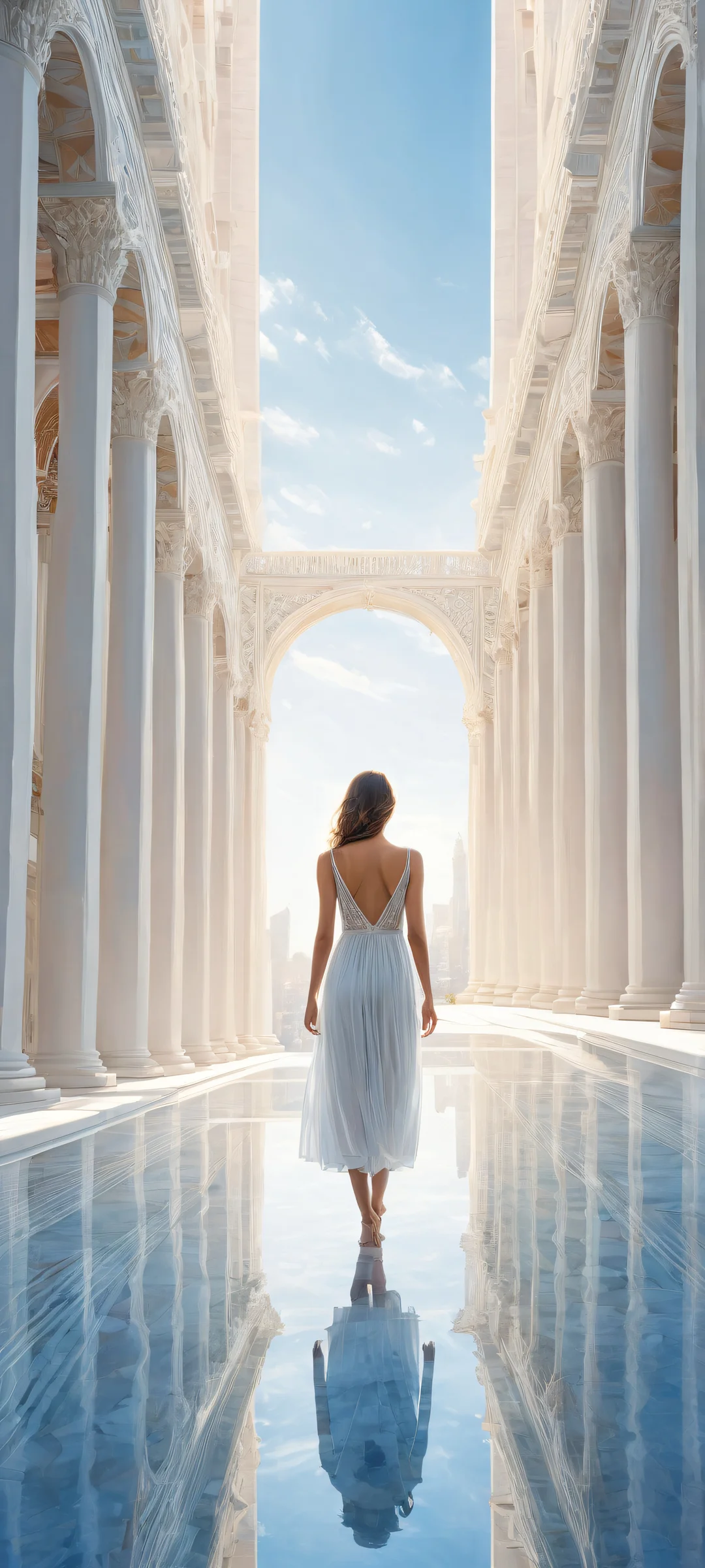 Ethereal Metropolis iPhone & Samsung QHD-Hintergrundbild A majestic architecture with intricate micro-details and ethereal lighting on an iPhone/Android device.