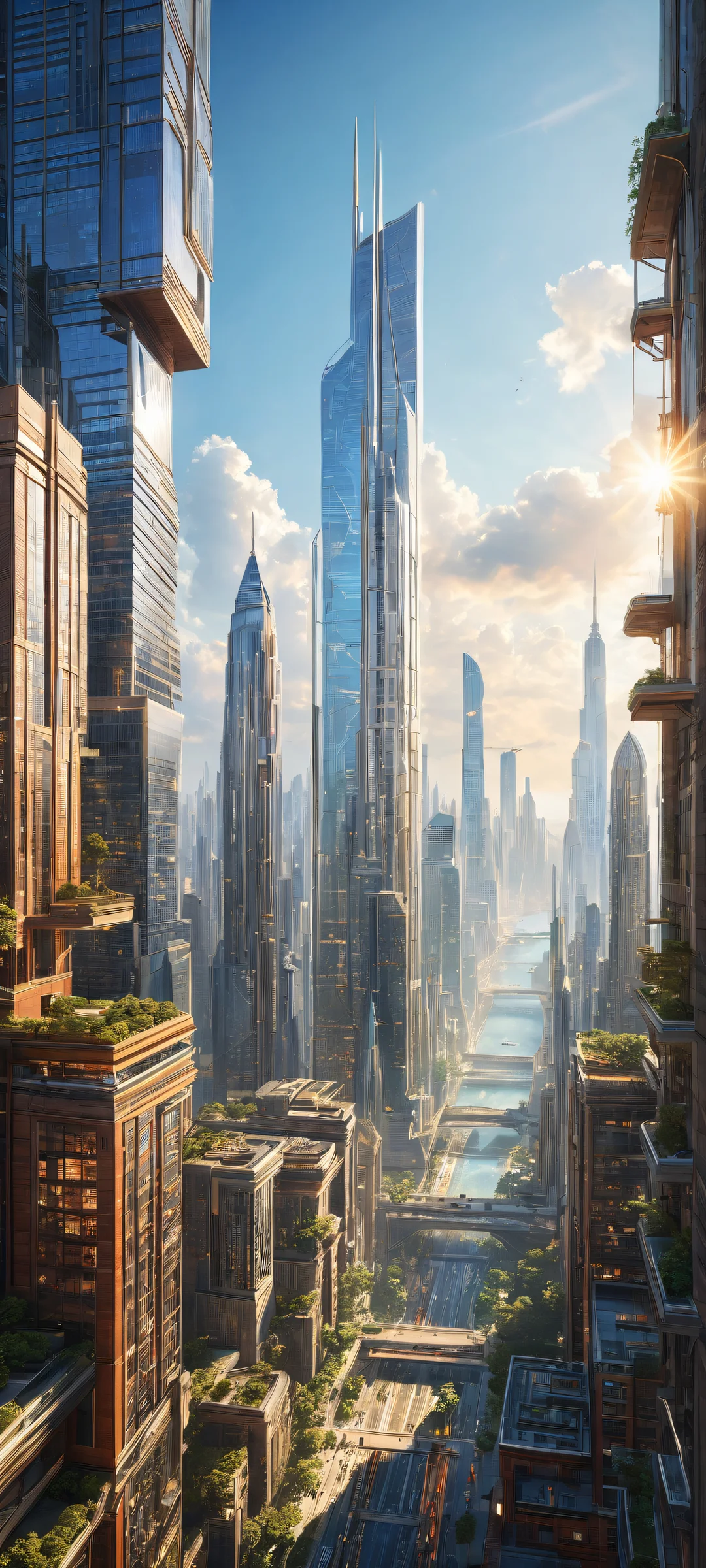 Ethereal Metropolis iPhone & Fond d'écran Android Breathtaking cityscape on iPhone/Android. Award-winning digital art with stunning architecture and vibrant colors.