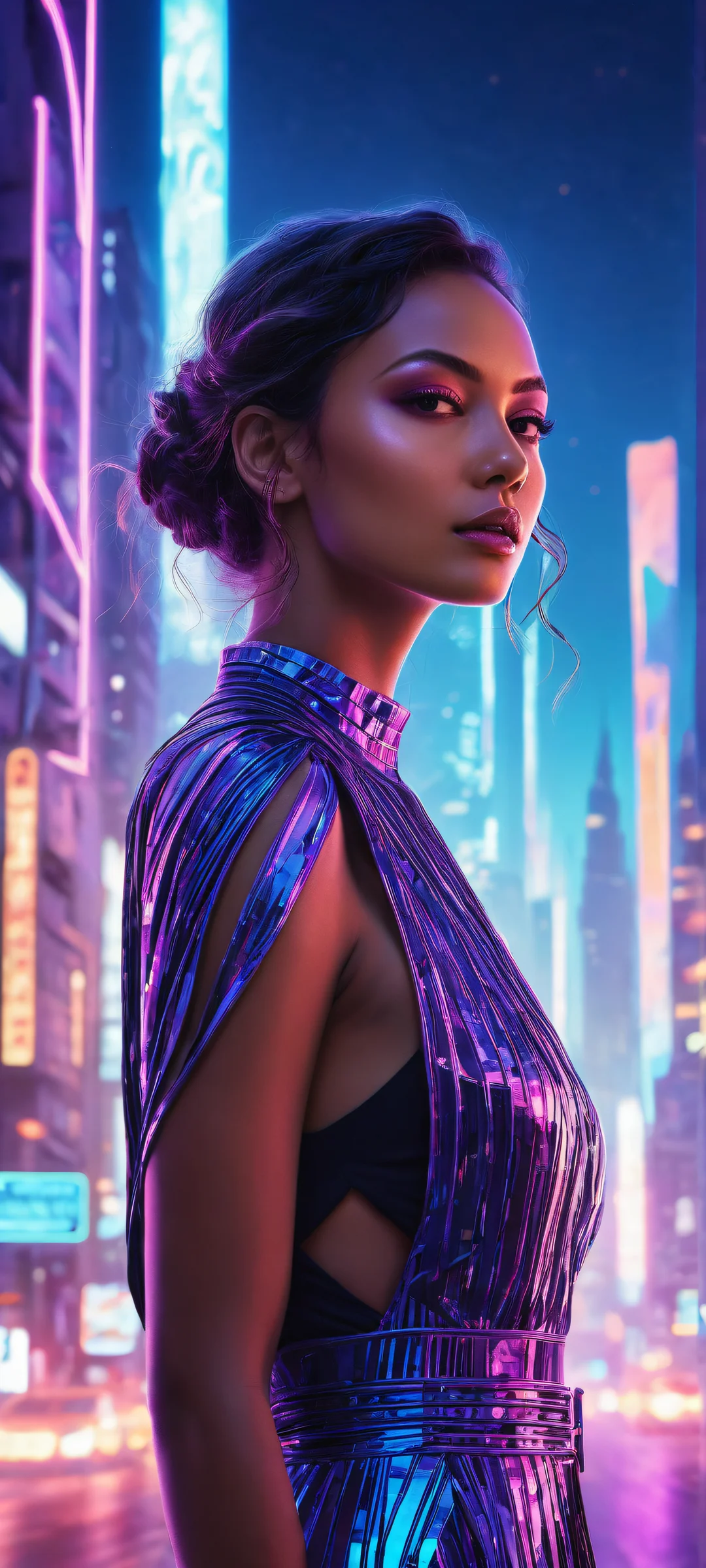 iPhone/Android user's dream wallpaper featuring a stunning cityscape with glowing circuits and abstract shapes