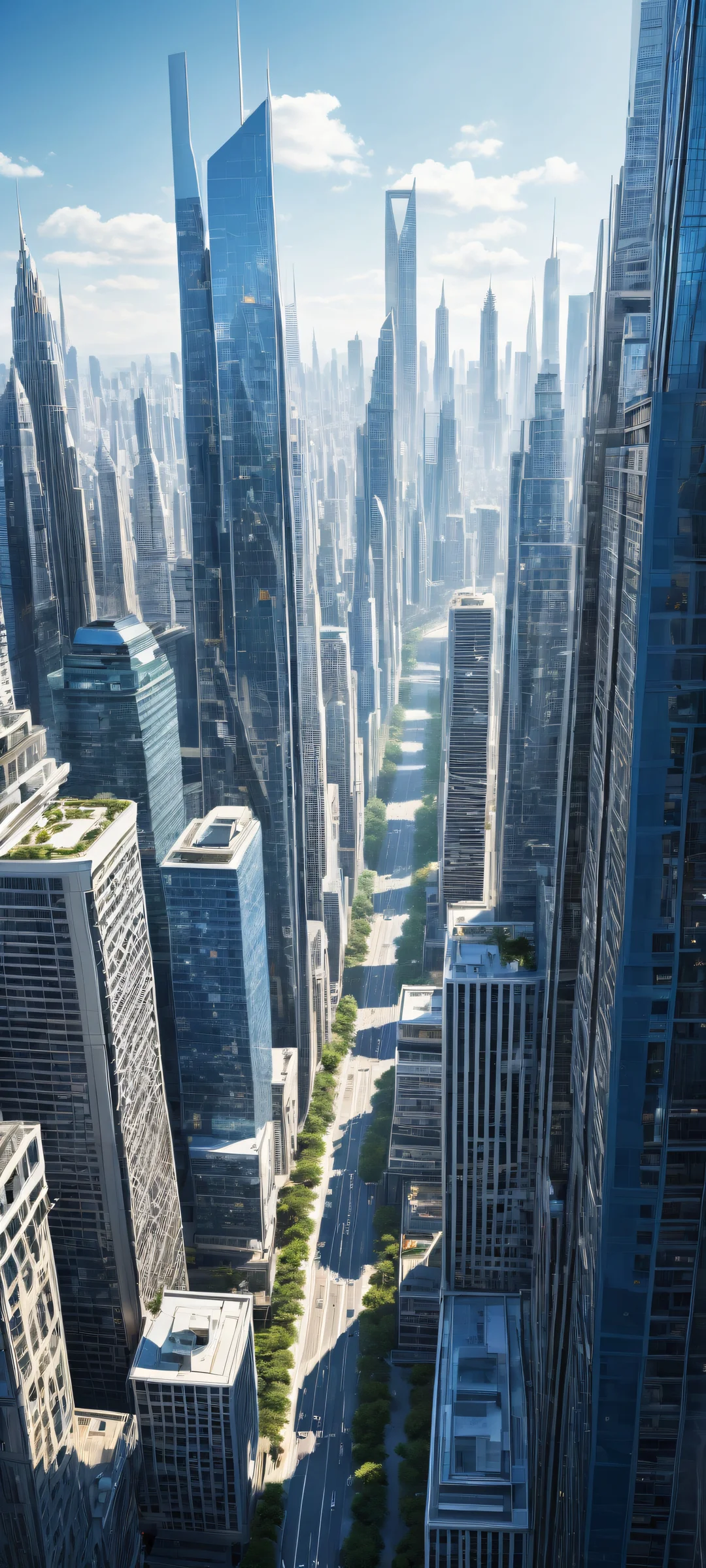 Breathtaking vertical portrait artwork of a futuristic cityscape on iPhone/Android