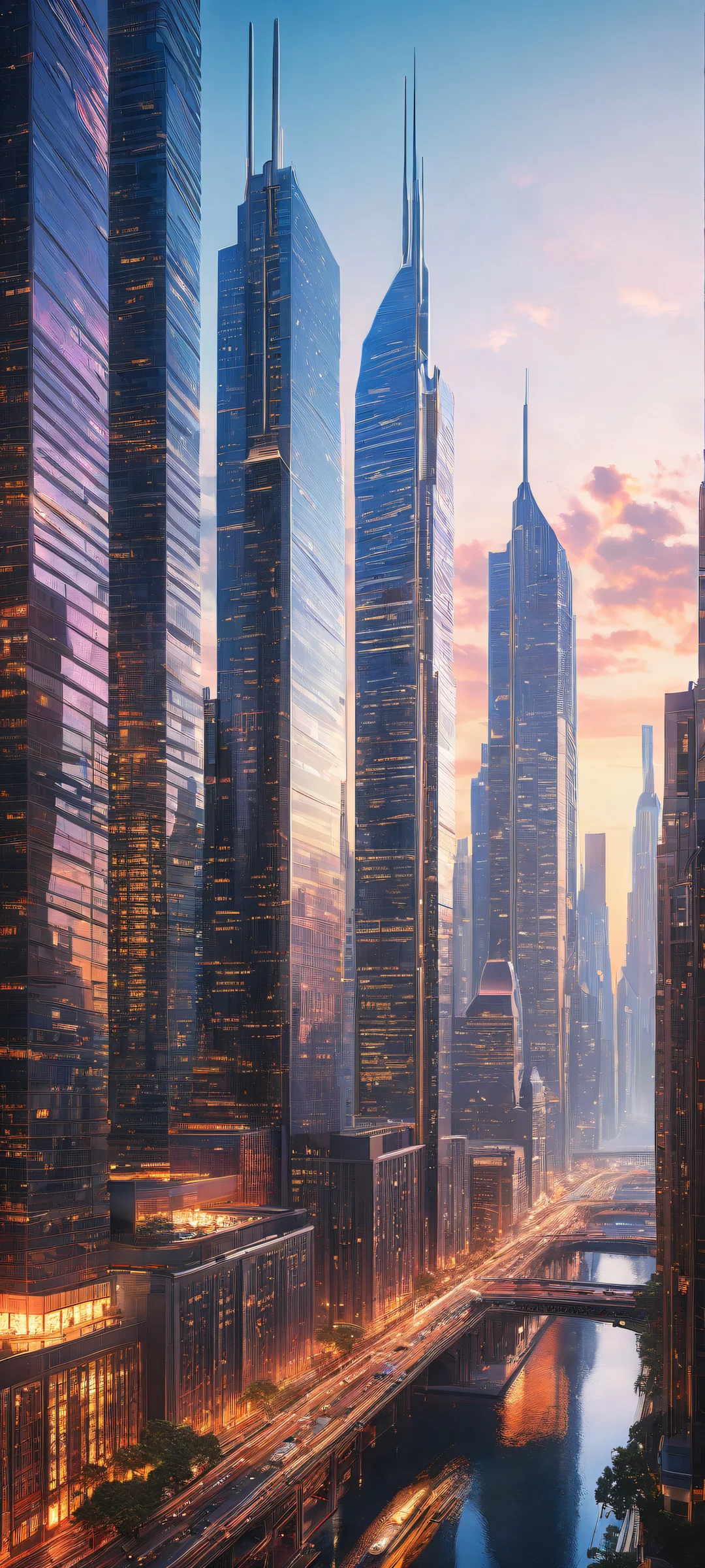 Award-winning digital art of a futuristic cityscape on an iPhone or Android device.