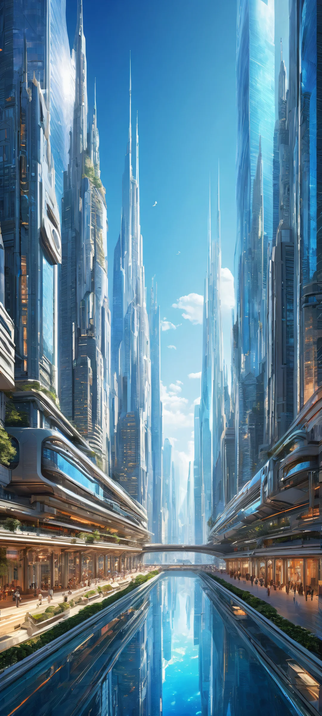 A futuristic cityscape with intricate details on an iPhone/Android device