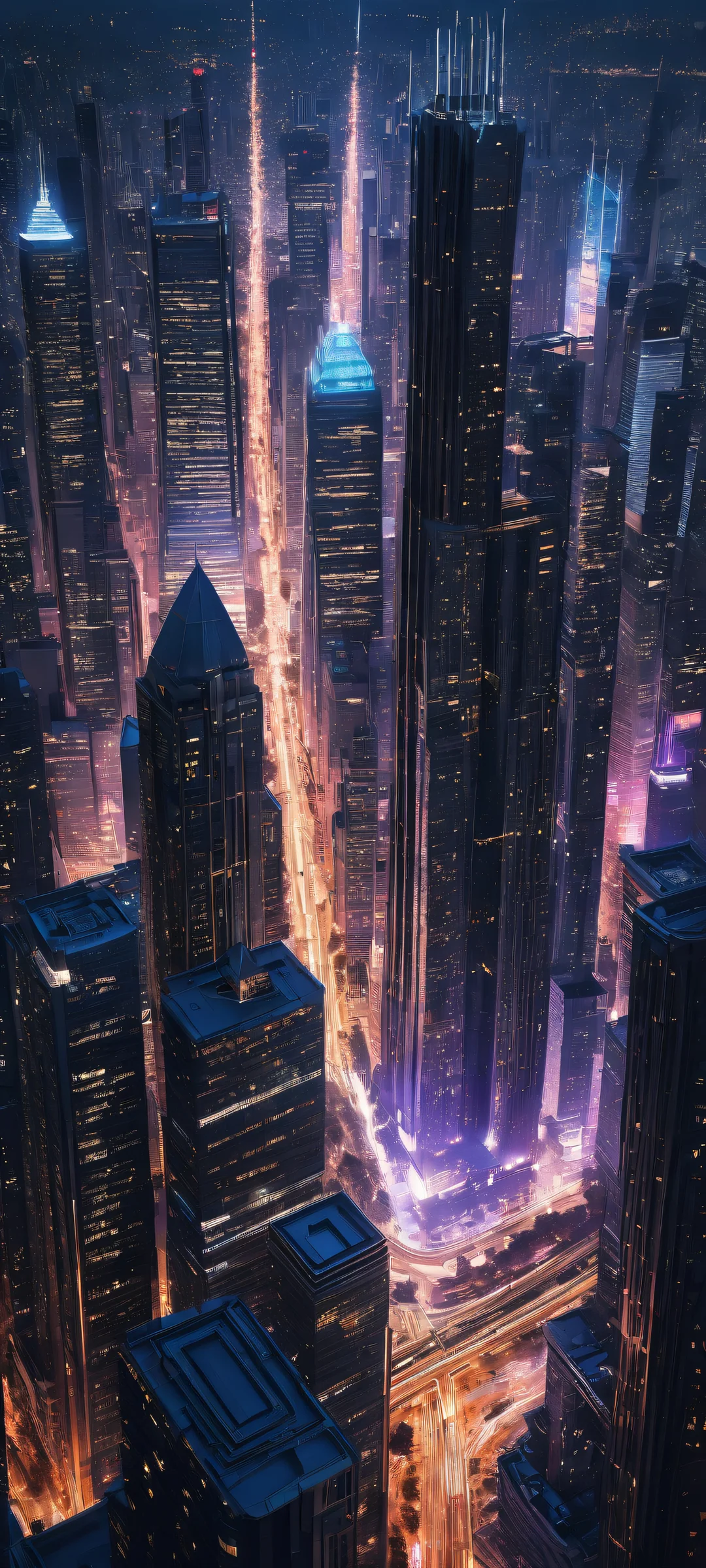 A futuristic cityscape with intricate details on iPhone/Android