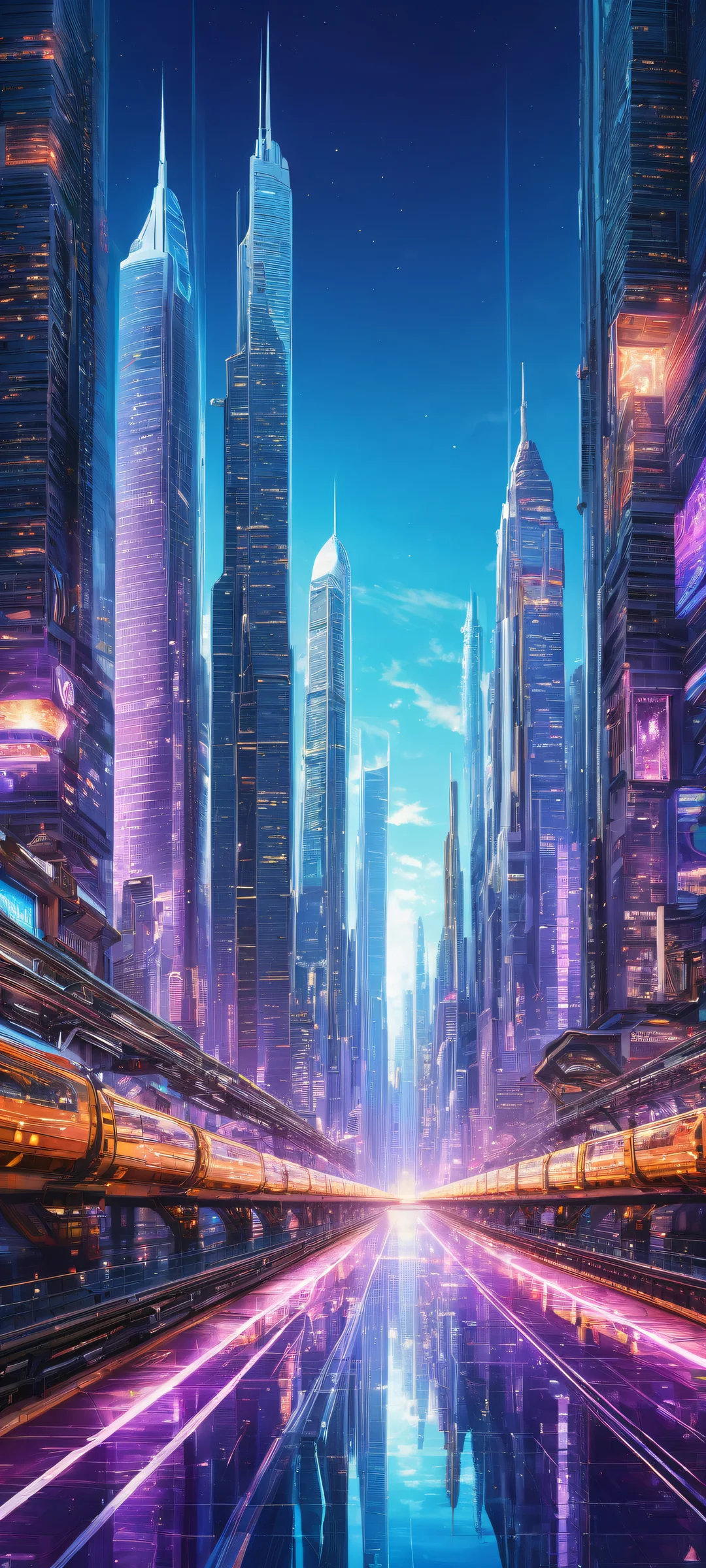 iPhone/Android mobile wallpaper featuring a futuristic cityscape with intricate details and stunning colors.