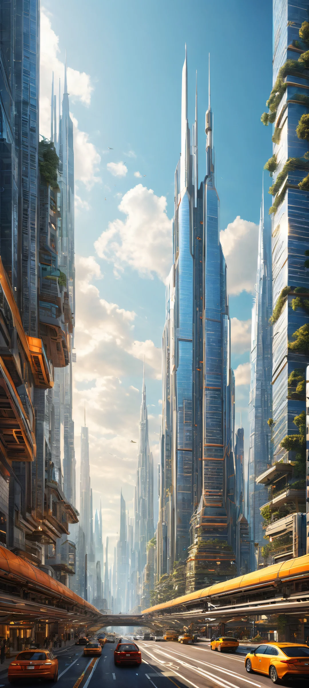 A futuristic cityscape on iPhone/Android with intricate details and a stunning void.