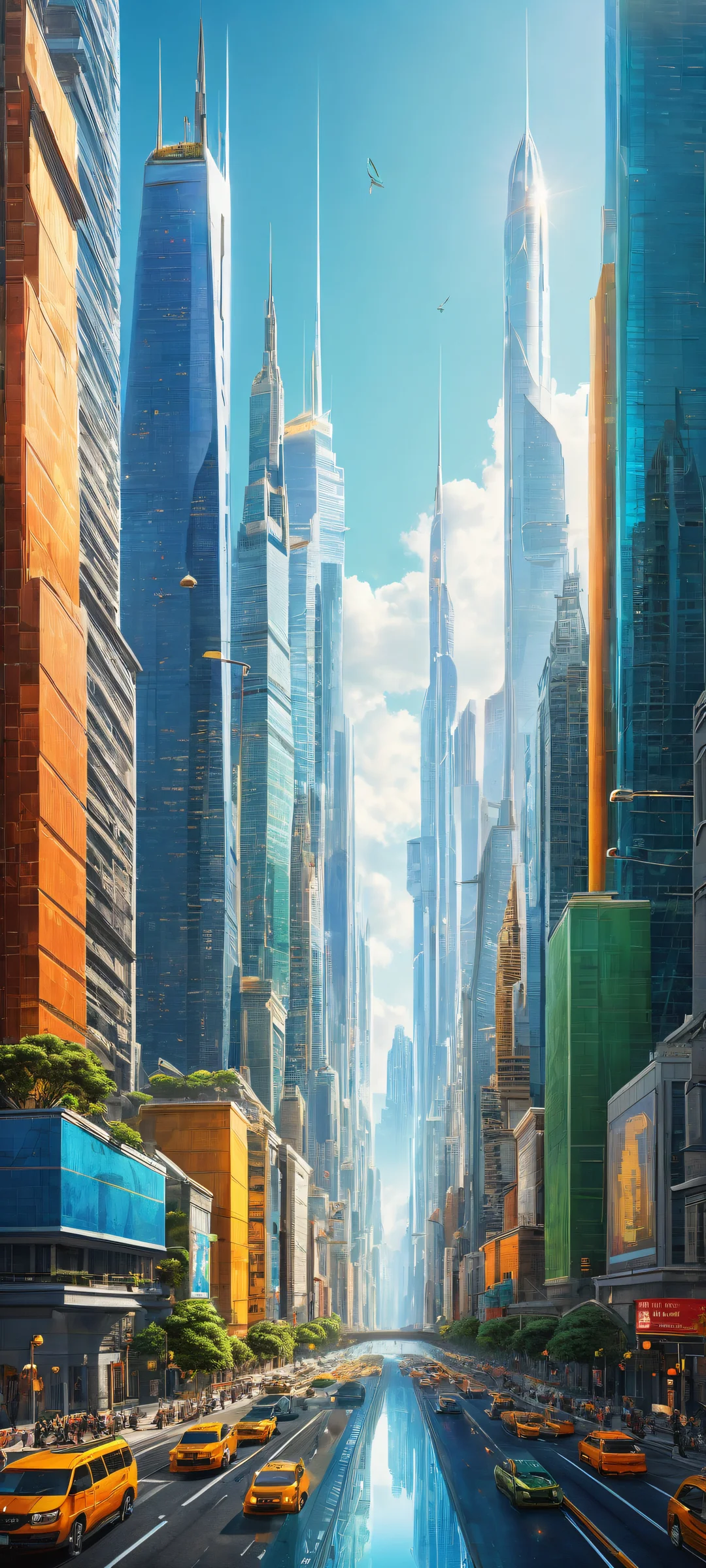 Explore the vibrant cityscape of the future with robots busily navigating the streets. Perfectly optimized for iPhone, Samsung Galaxy, and Android home screens.