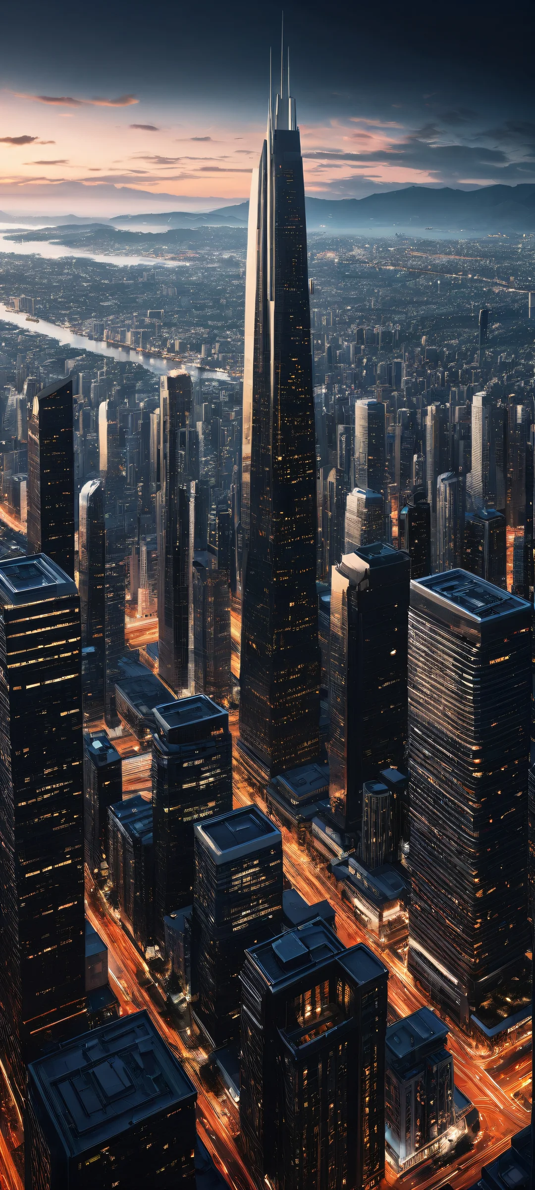 A futuristic cityscape on an iPhone/Android device with a pristine void and striking contrast.