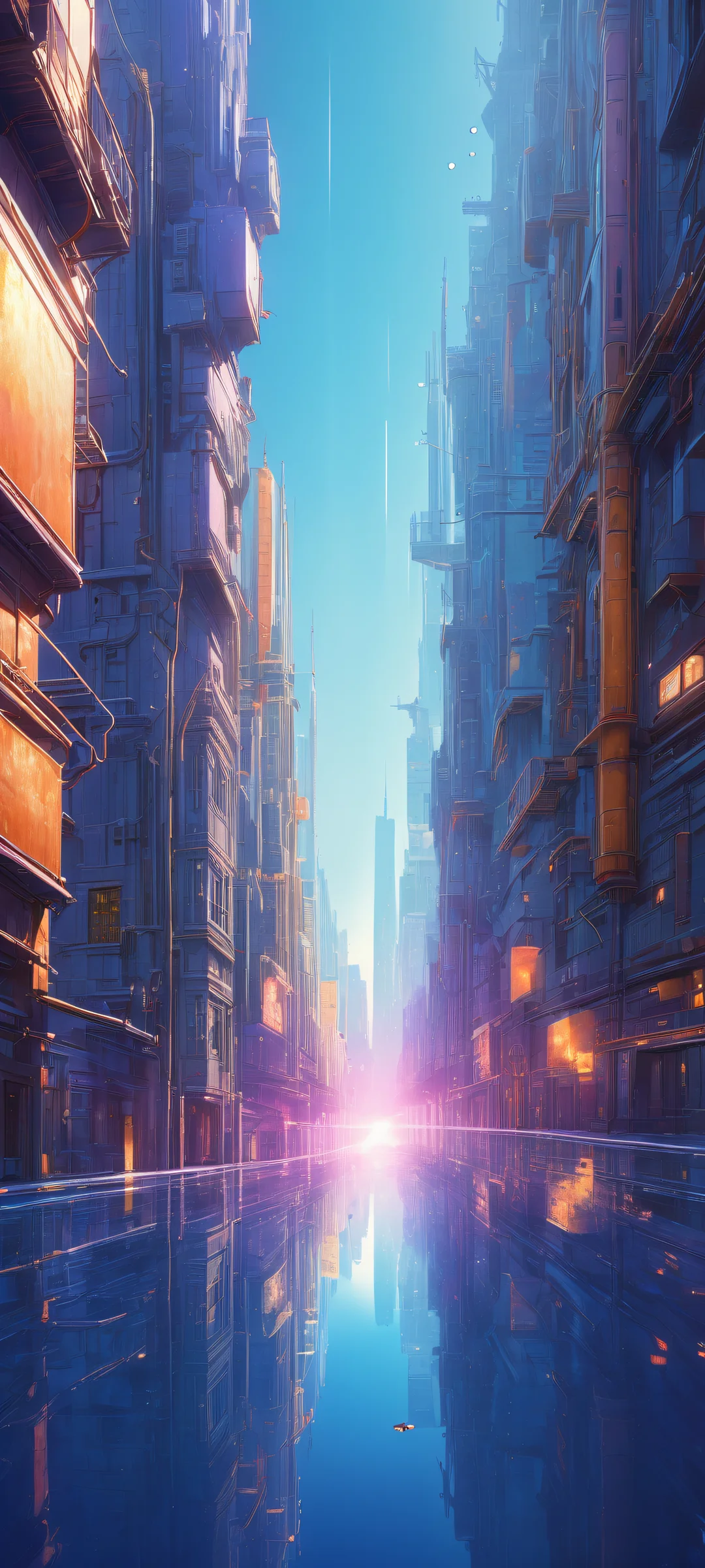 iPhone/Android wallpaper featuring a breathtaking surreal cityscape with micro-details and ethereal lighting. Perfect for home screens.