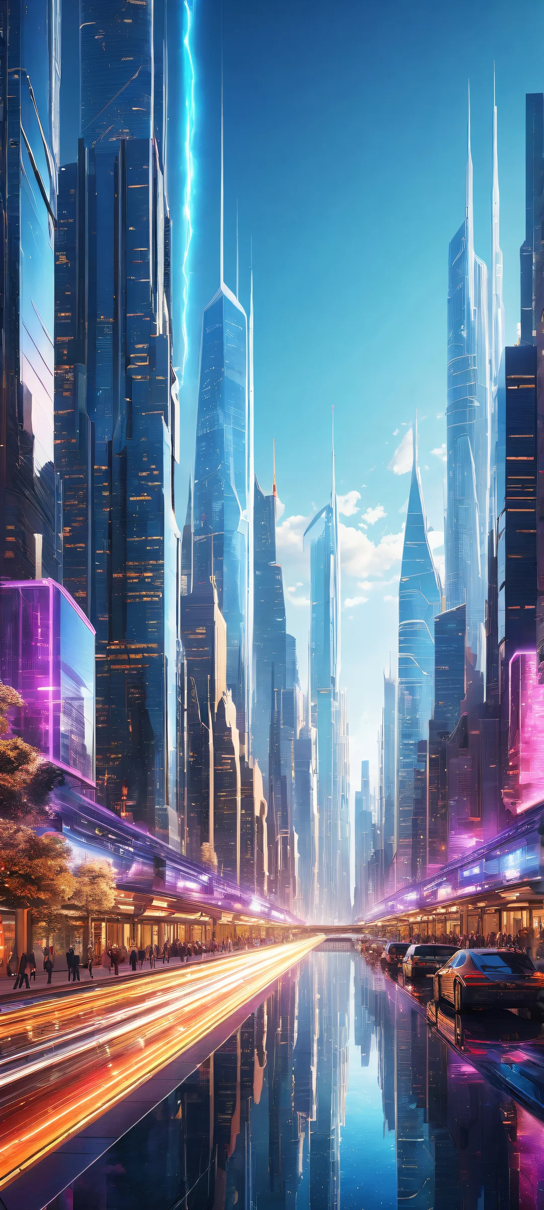 A futuristic cityscape with micro-details on an iPhone/Android device