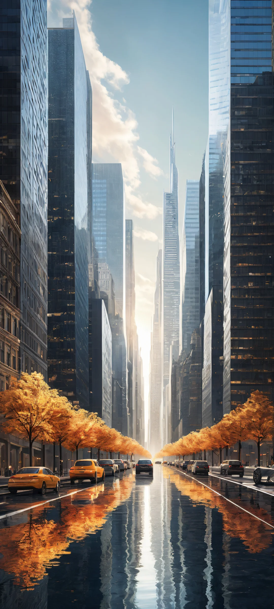 Serene cityscape with iPhone/Android compatibility, featuring intricate details and textures, perfect for home screens.