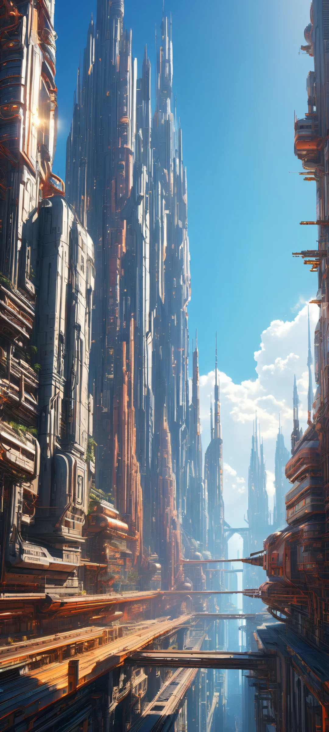 A futuristic cityscape on a clean and empty void background for iPhone/Android