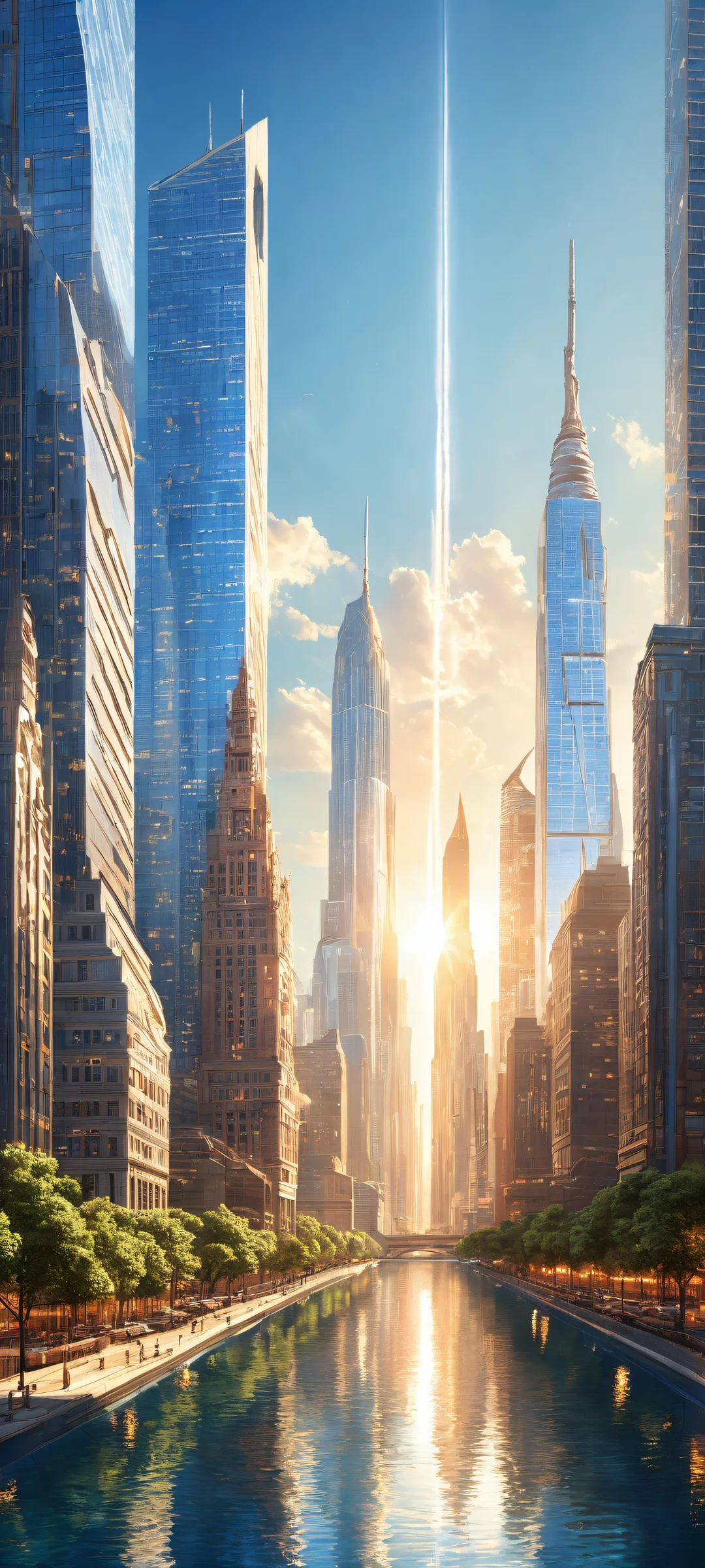 Majestic cityscape of gleaming skyscrapers on iPhone/Android