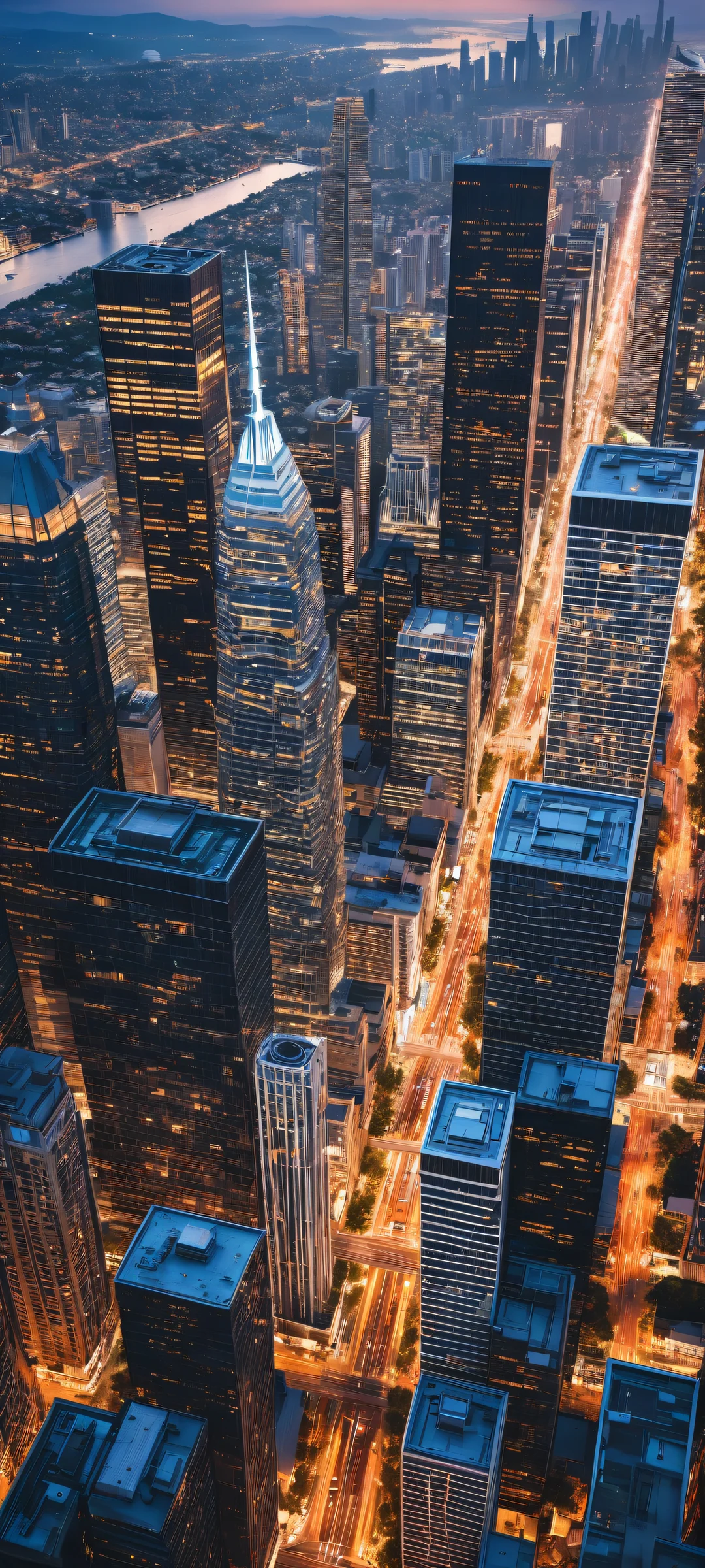 A futuristic cityscape on an iPhone/Android with a vast void and breathtaking details.