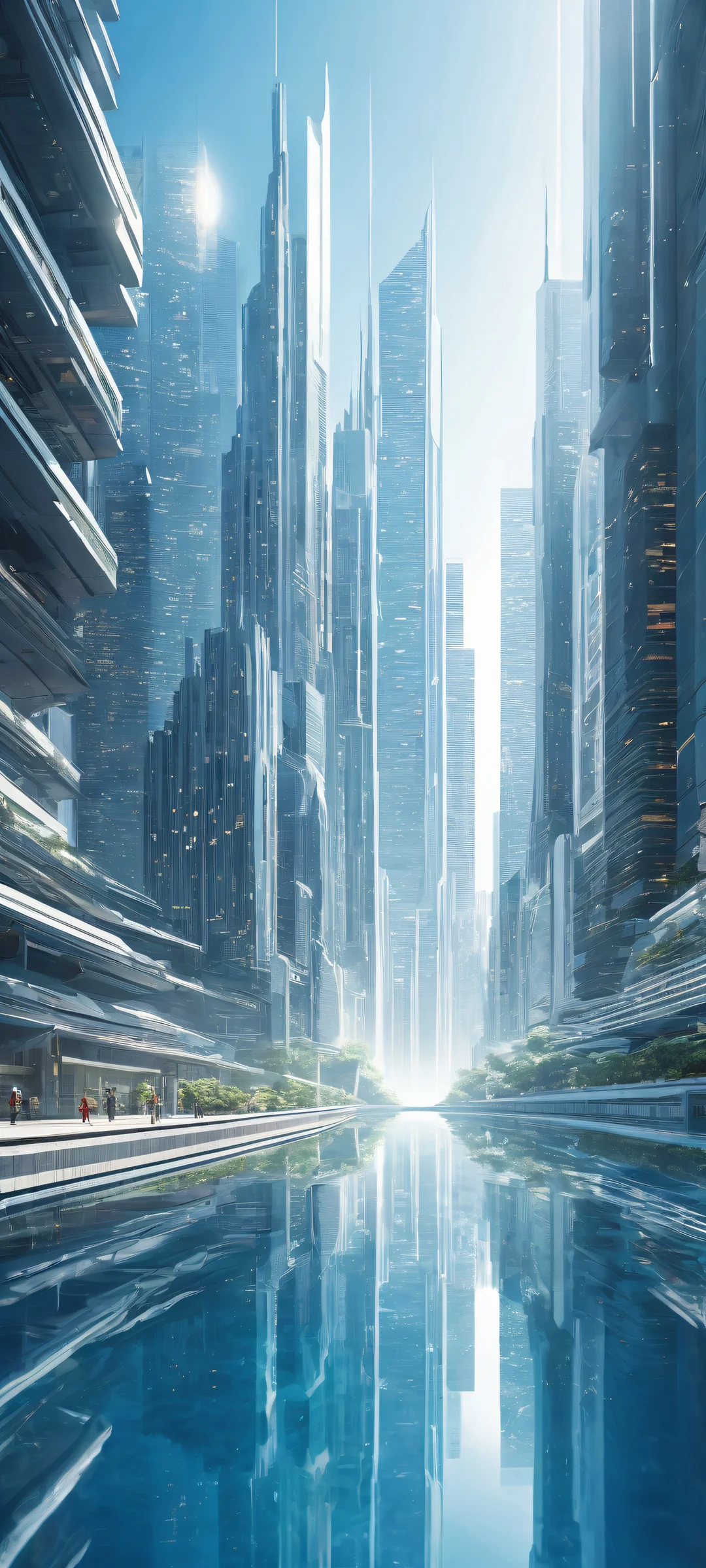 iPhone/Android stunning ethereal cityscape artwork with intricate micro-details and radiant lighting