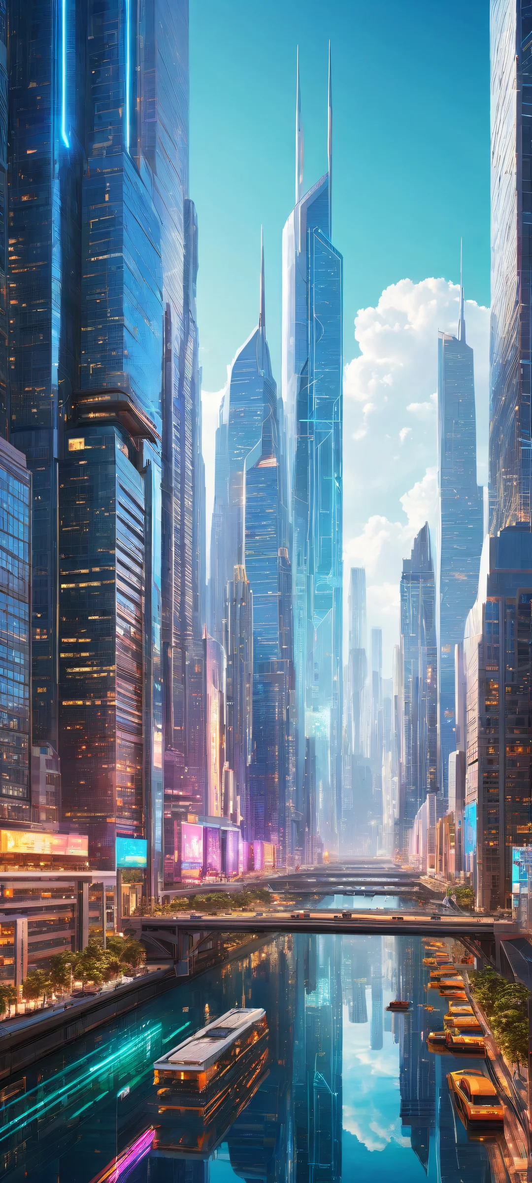 Ethereal Metropolis QHD Phone Background Futuristic cityscape with neon lights on iPhone/Android wallpaper