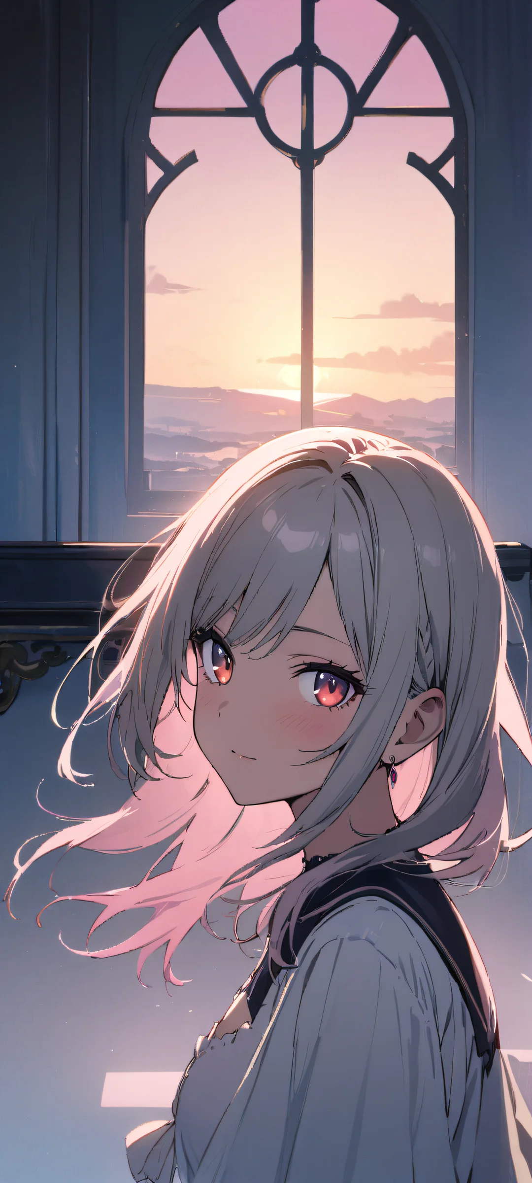 Marin Kitagawa from My Dress-Up Darling gazes at the viewer against a serene landscape, perfekt optimiert für iPhone/Android-Startbildschirme.