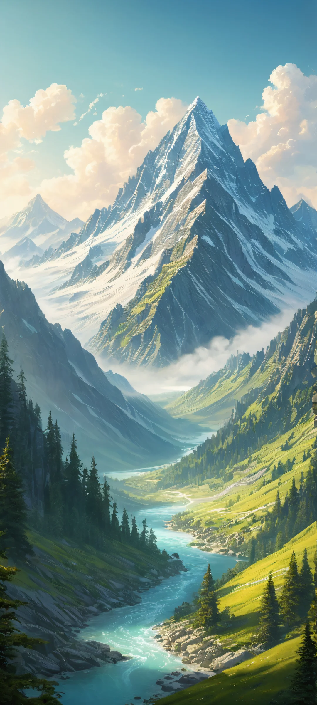 iPhone and Android users can set this breathtaking portrait artwork of a mountain chain as their home screen wallpaper, perfectly capturing the serenity of nature.